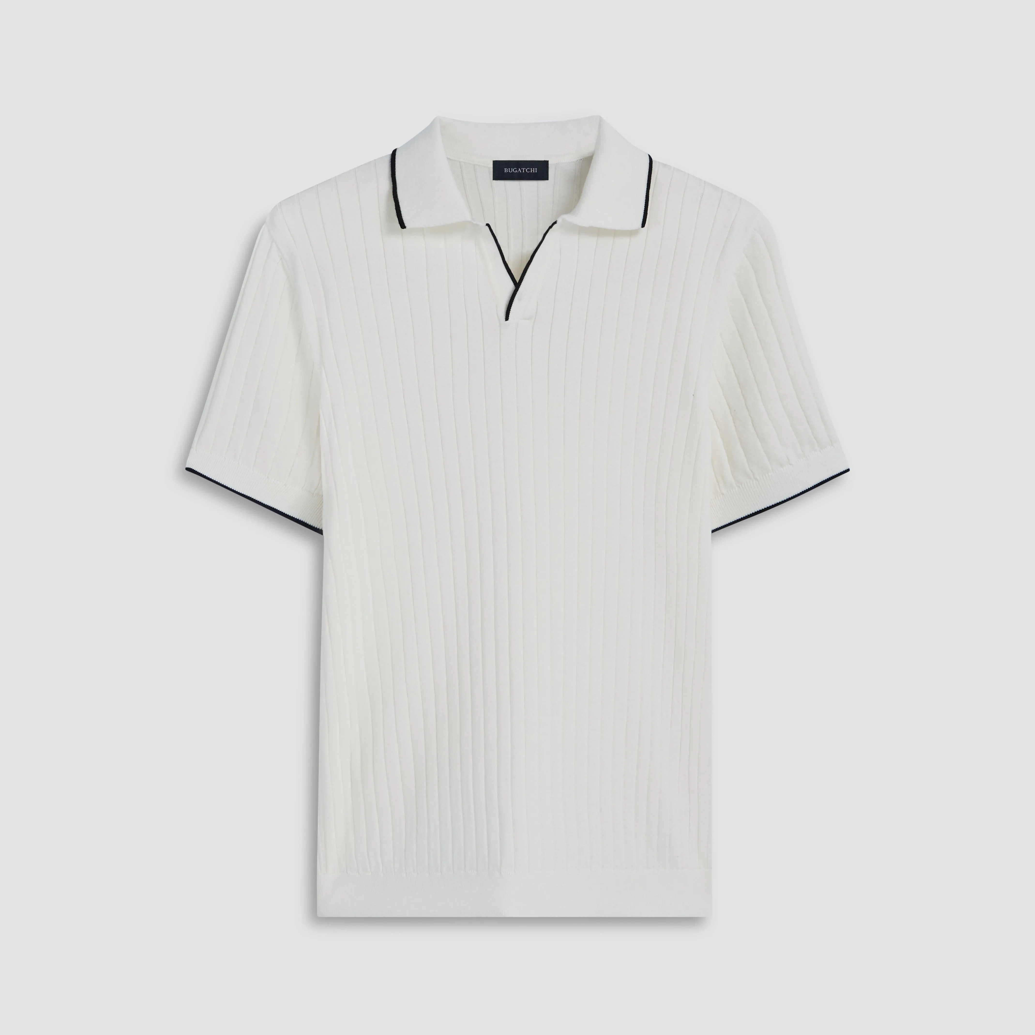 Rib Knit Short Sleeve Johnny Collar Sweater sold by Bugatchi