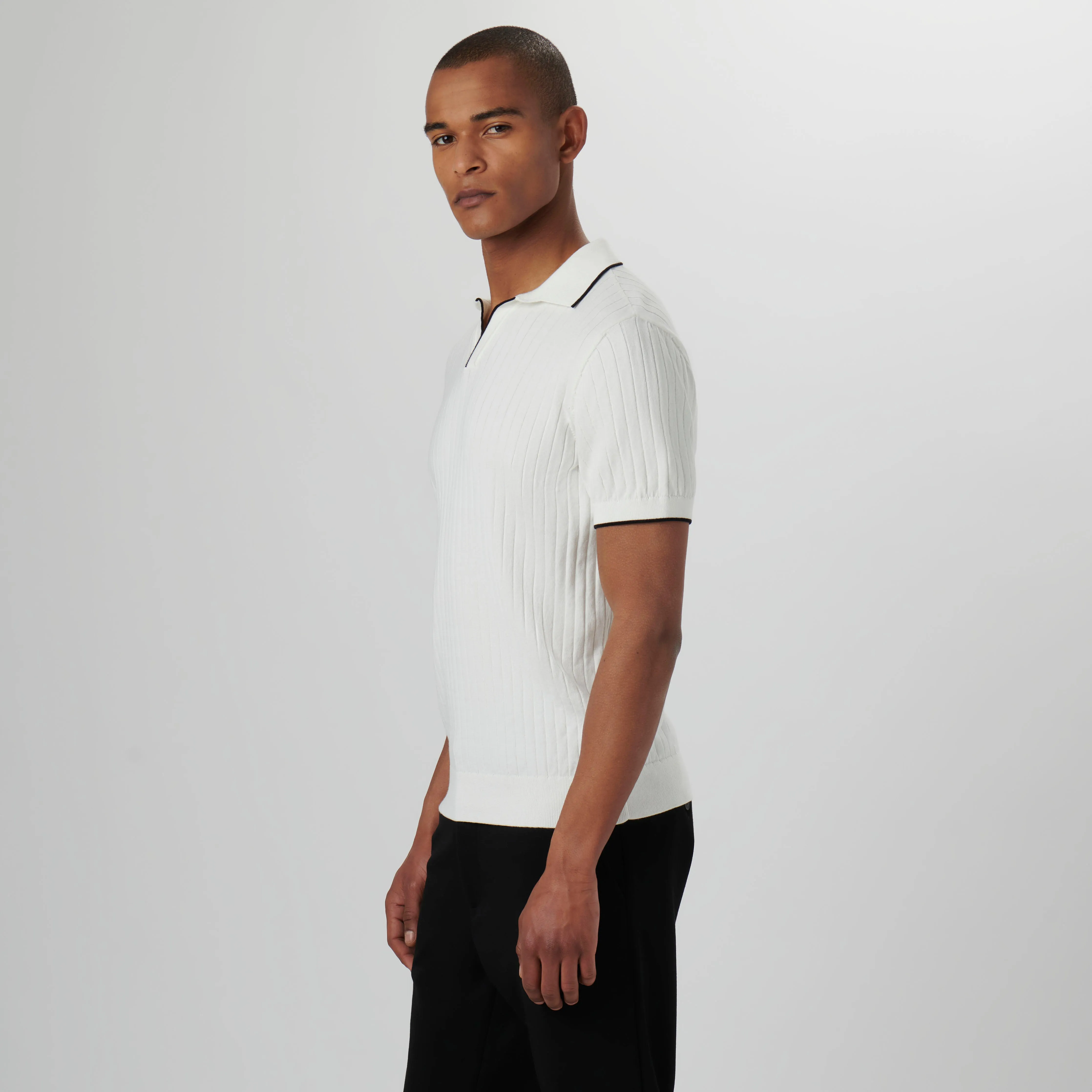 Rib Knit Short Sleeve Johnny Collar Sweater sold by Bugatchi product image thumbnail 3