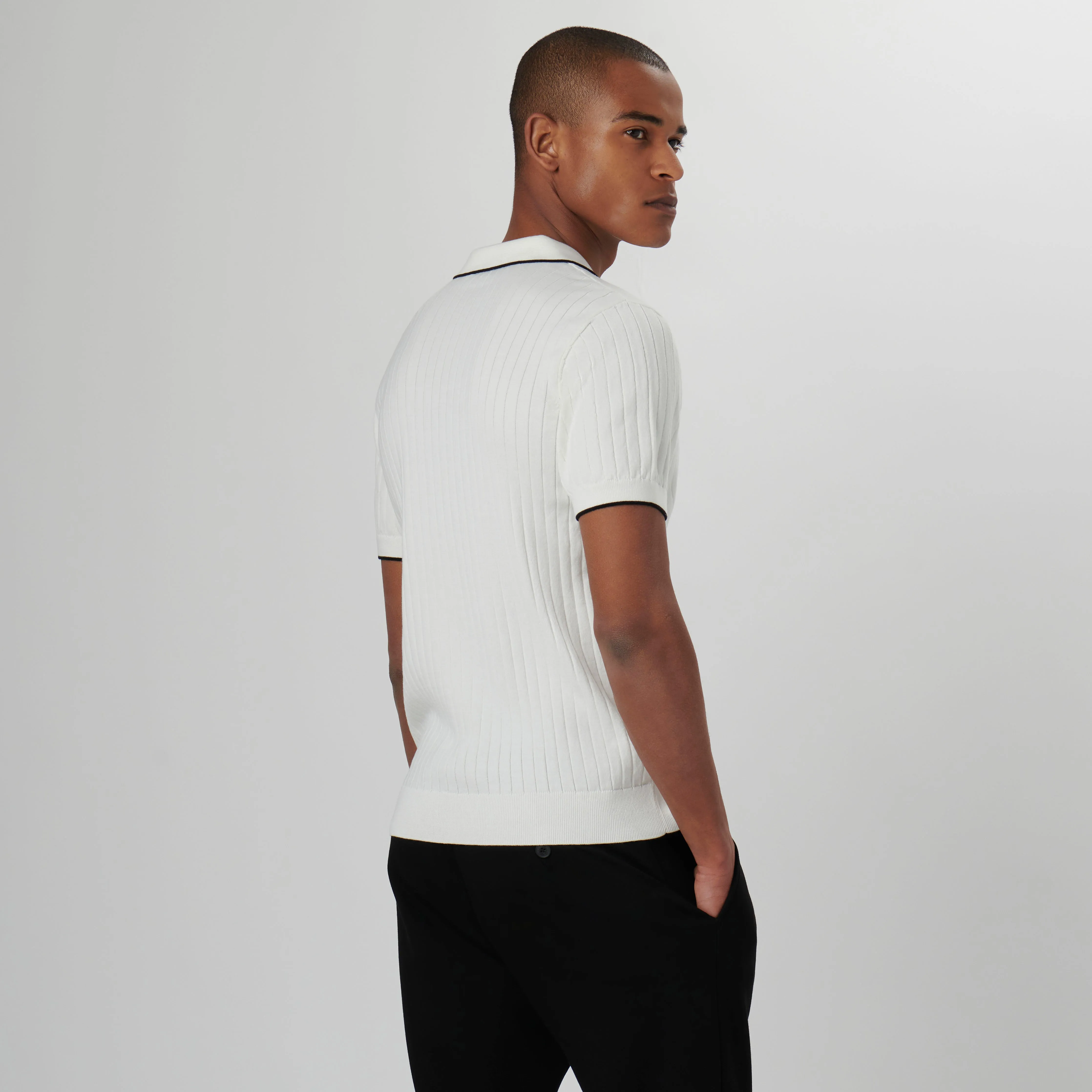 Rib Knit Short Sleeve Johnny Collar Sweater sold by Bugatchi product image thumbnail 4