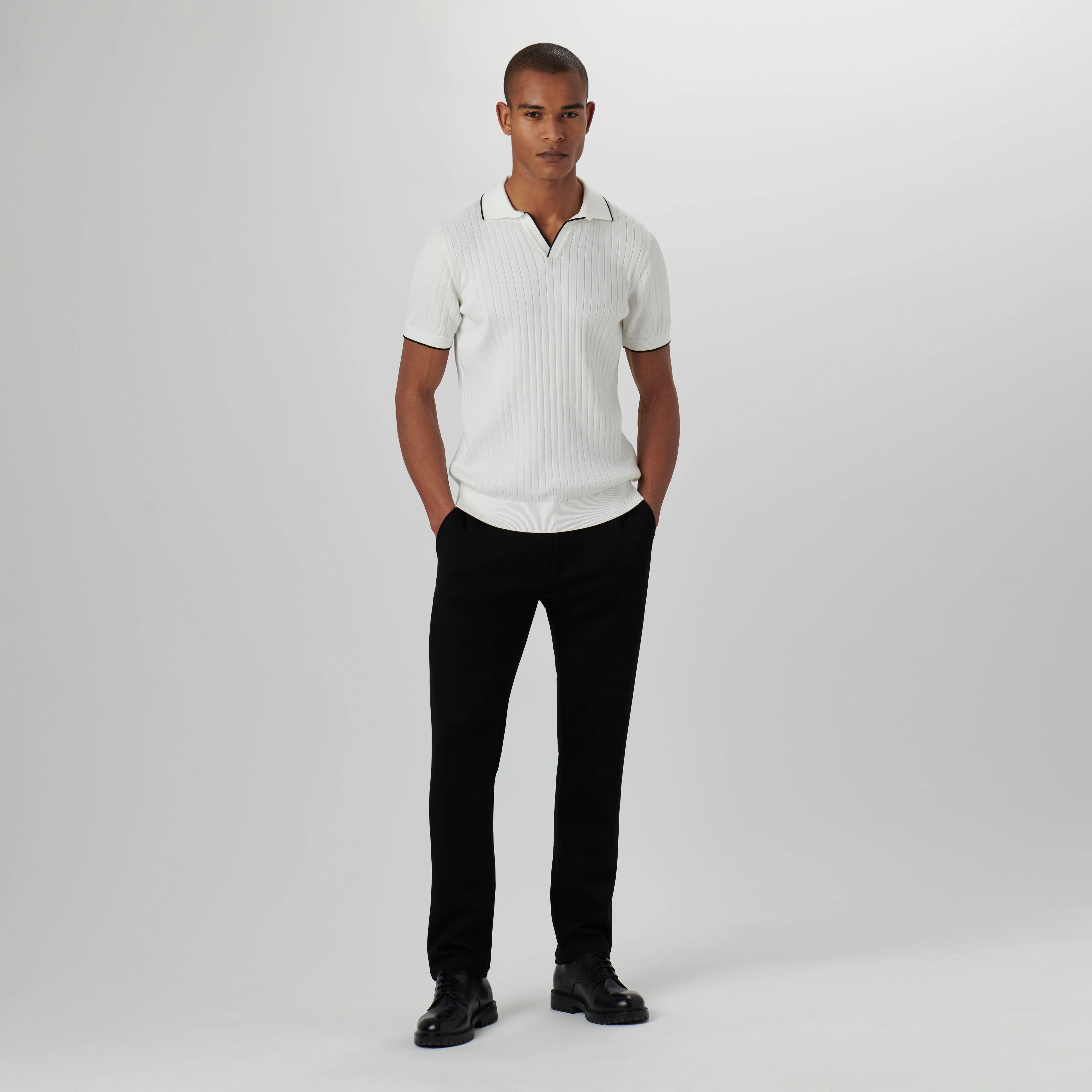 Rib Knit Short Sleeve Johnny Collar Sweater sold by Bugatchi product image thumbnail 5