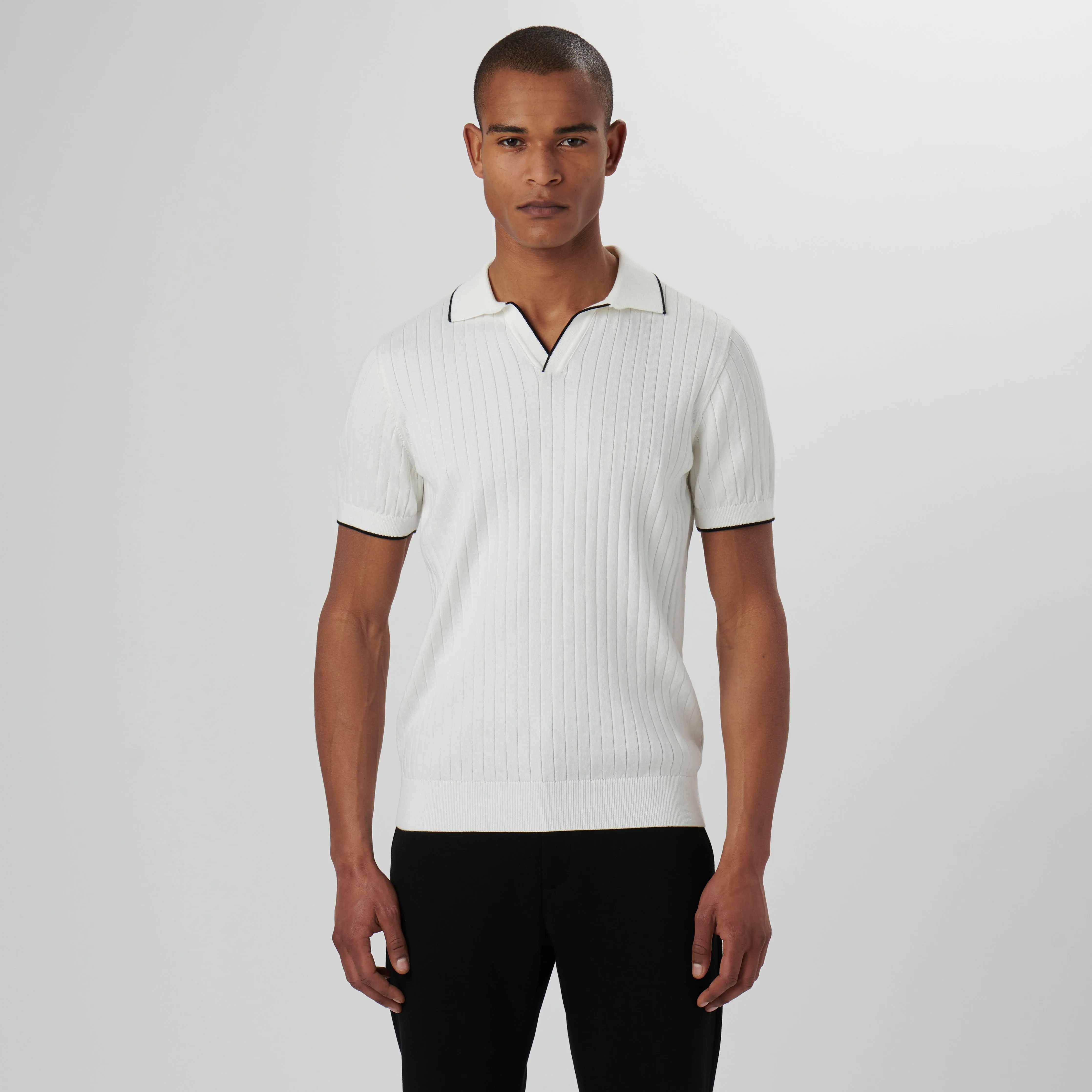 Rib Knit Short Sleeve Johnny Collar Sweater sold by Bugatchi product image thumbnail 2