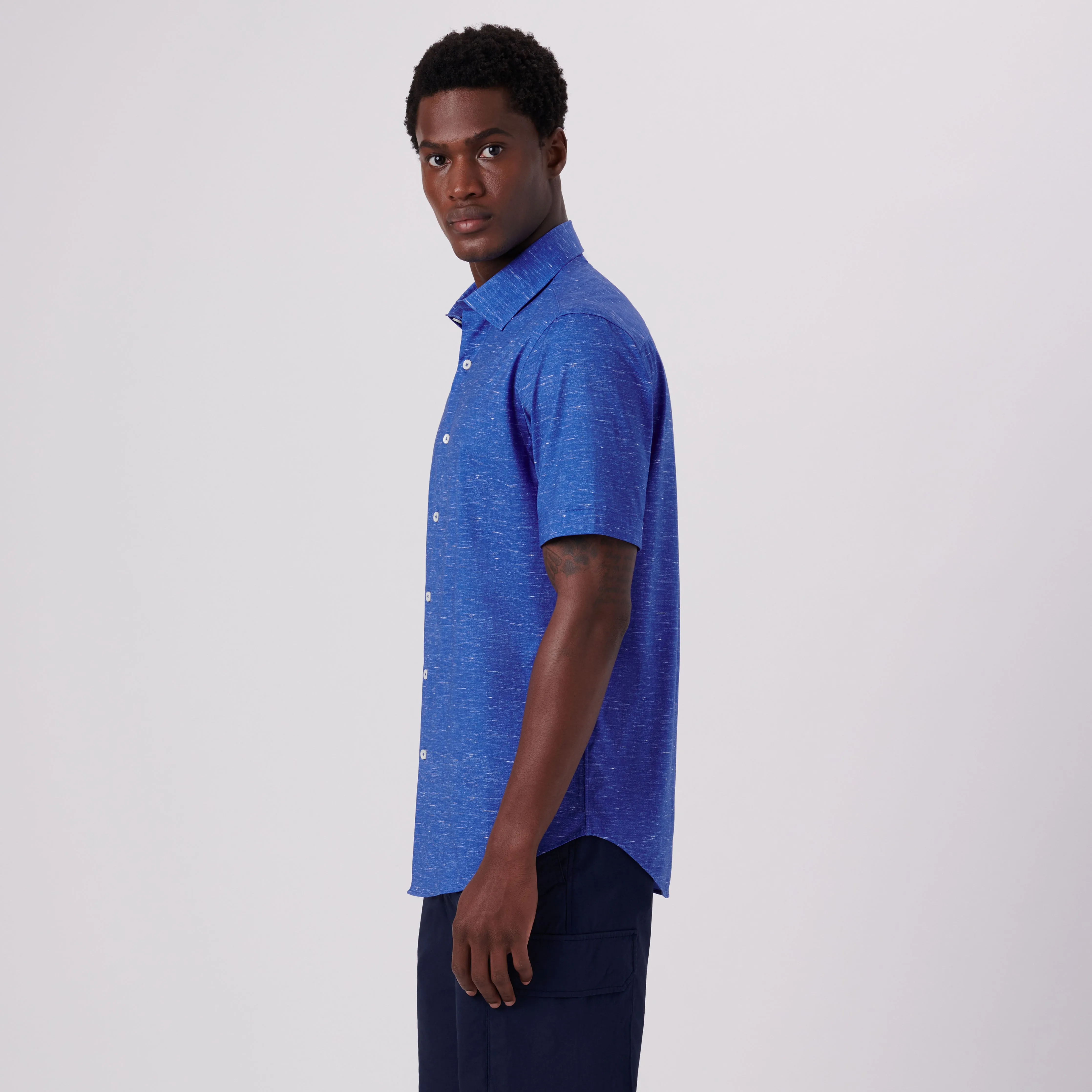 Miles Heather Print OoohCotton Short Sleeve Shirt sold by Bugatchi product image thumbnail 3