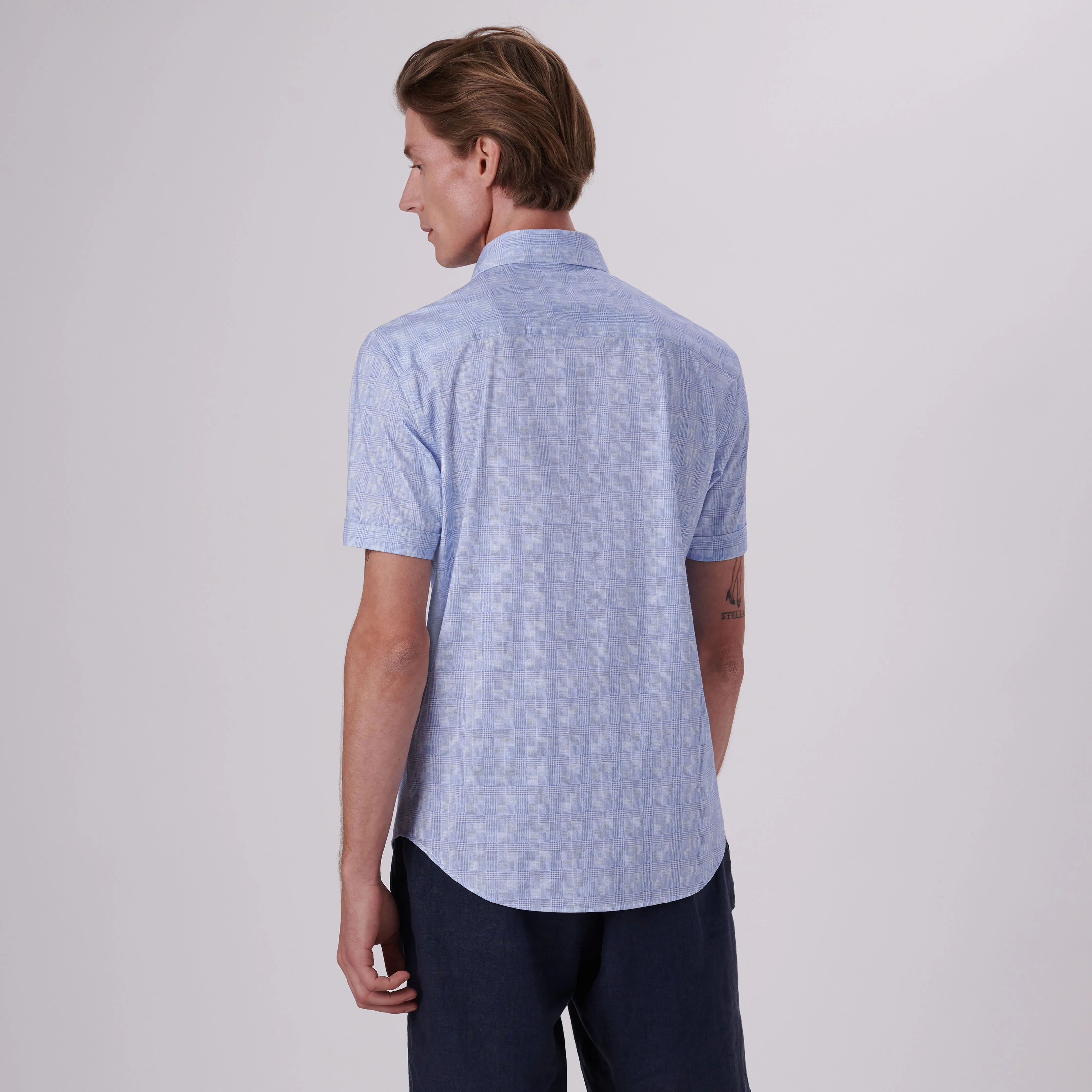 Miles Glen Check Print OoohCotton Short Sleeve Shirt sold by Bugatchi product image thumbnail 4