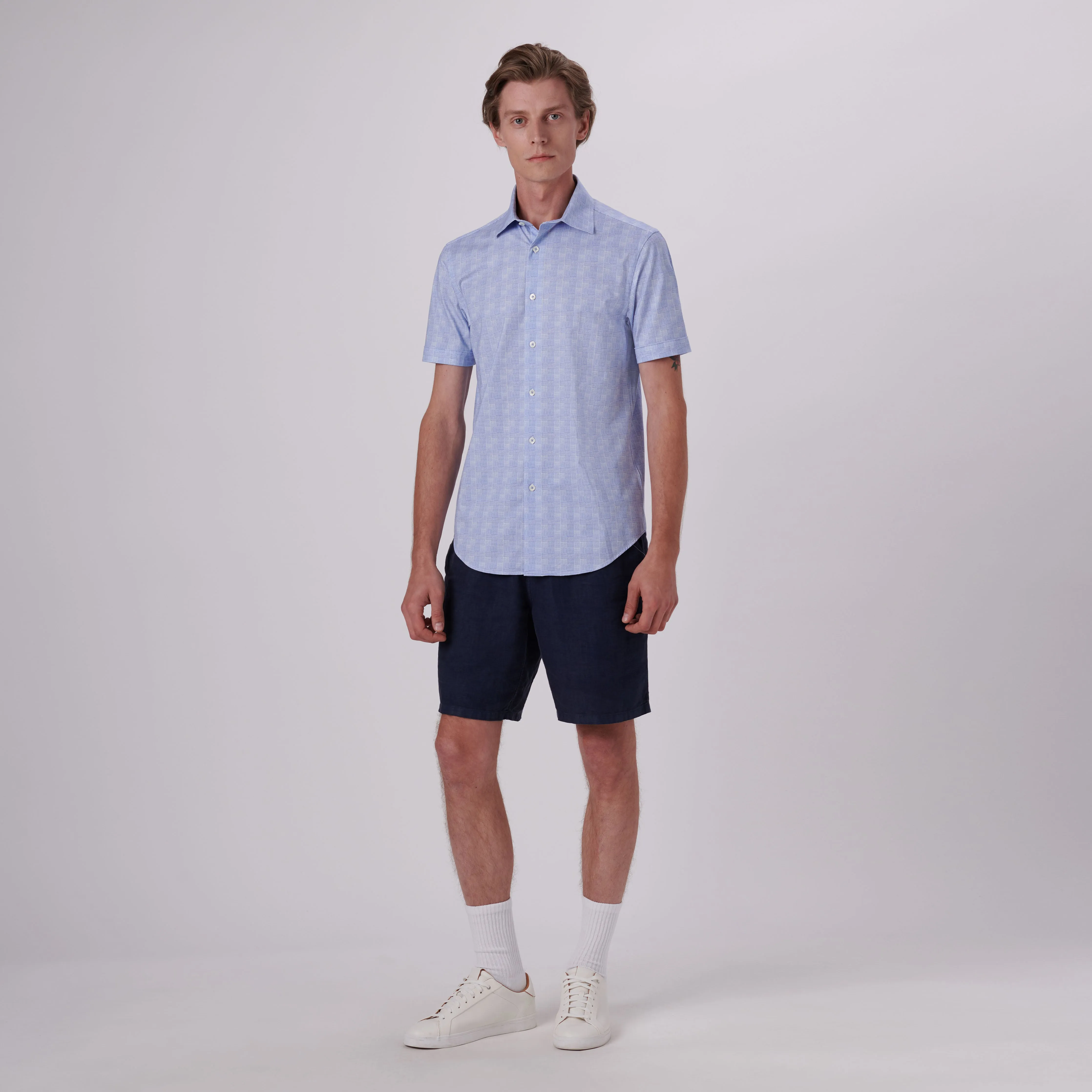 Miles Glen Check Print OoohCotton Short Sleeve Shirt sold by Bugatchi product image thumbnail 5