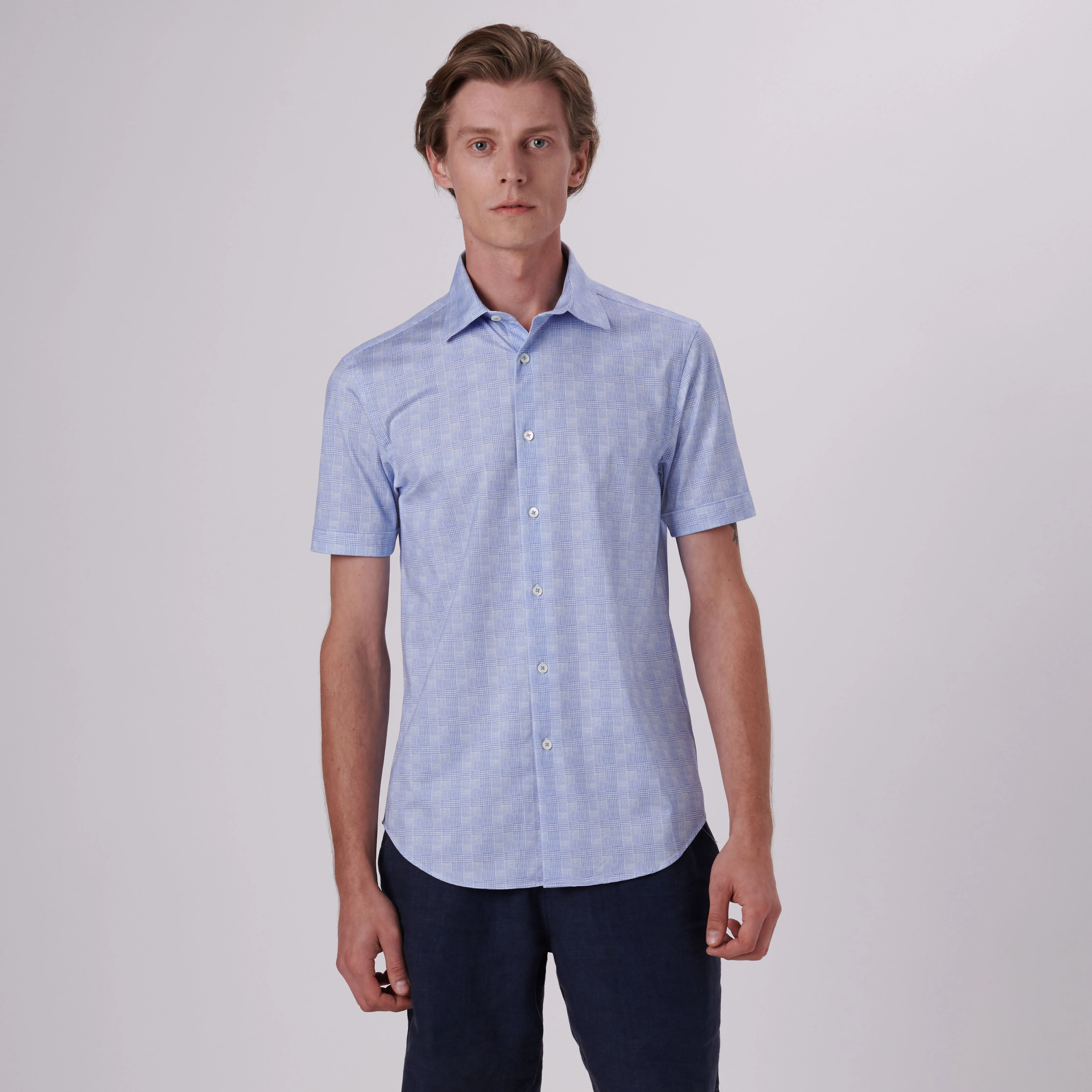 Miles Glen Check Print OoohCotton Short Sleeve Shirt sold by Bugatchi product image thumbnail 2