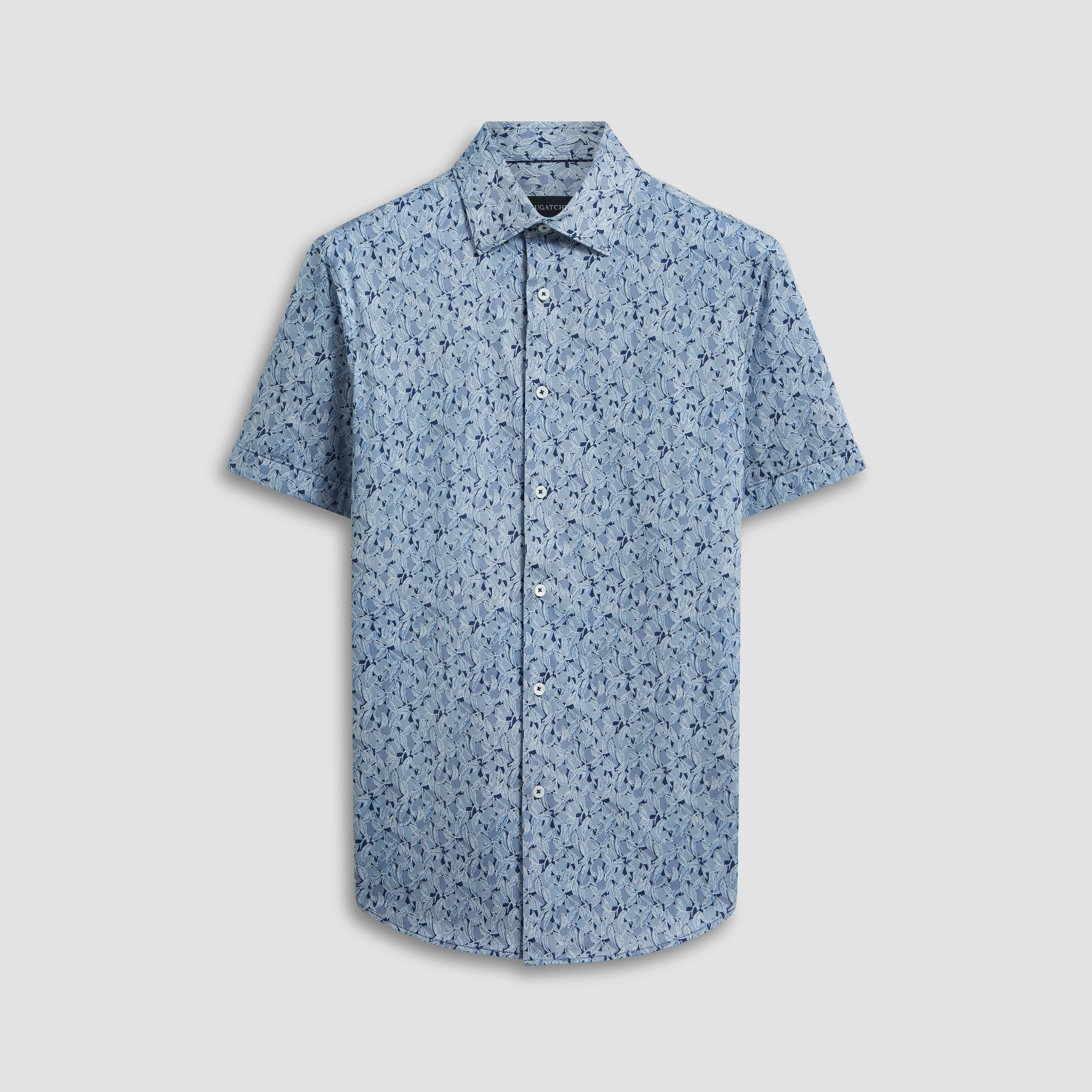 Miles Leaf Print OoohCotton Short Sleeve Shirt sold by Bugatchi