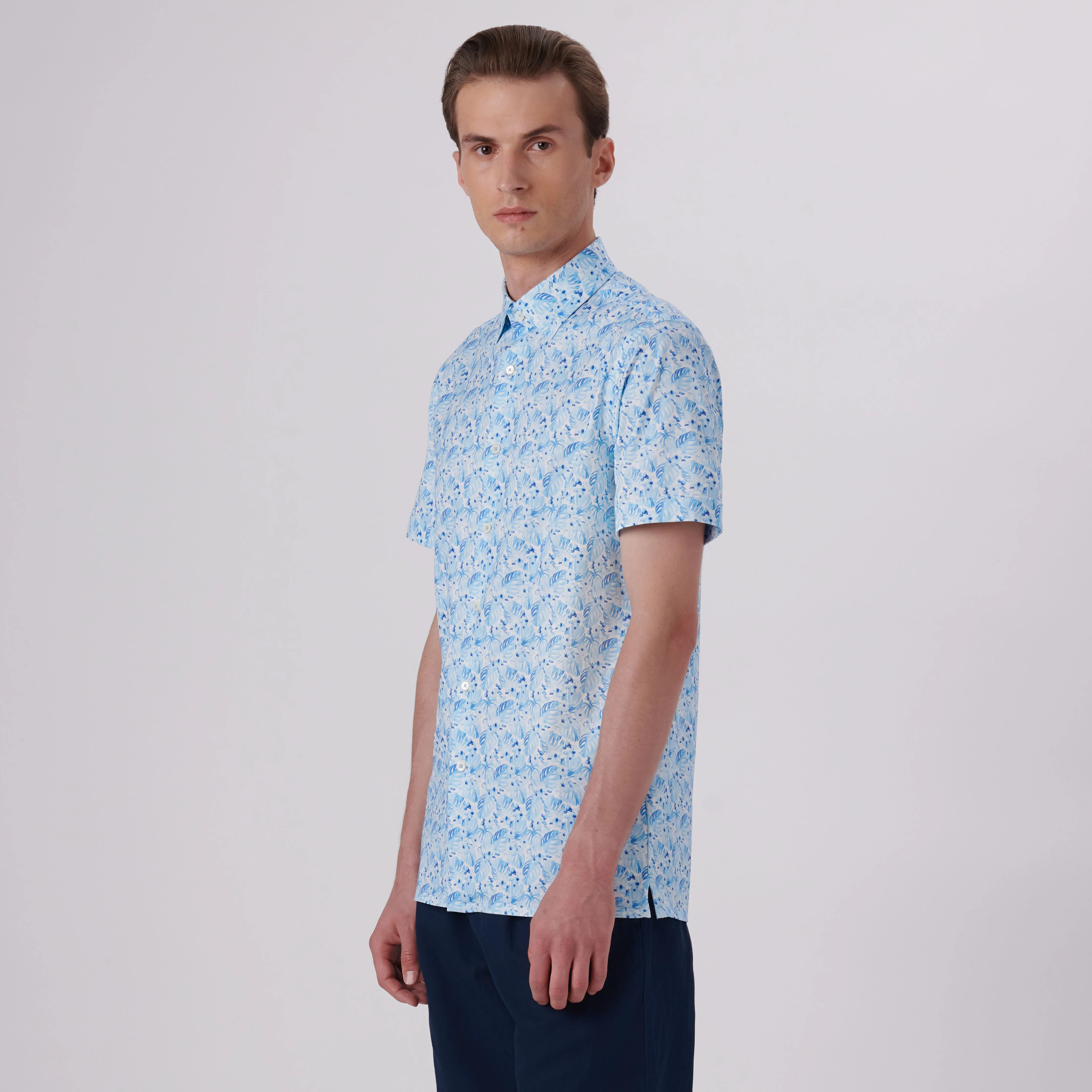 Milo Leaf Print OoohCotton Short Sleeve Shirt sold by Bugatchi product image thumbnail 3