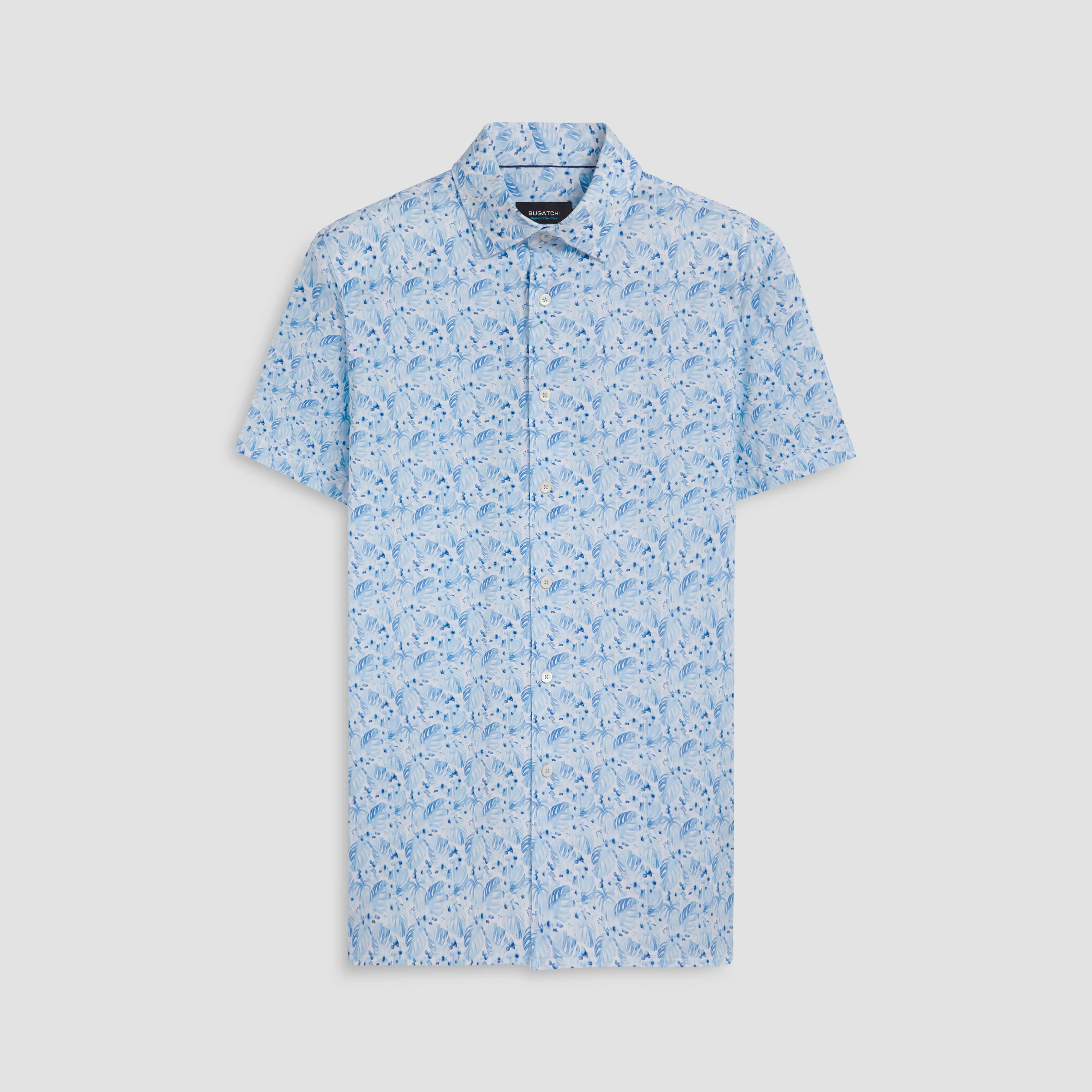 Milo Leaf Print OoohCotton Short Sleeve Shirt sold by Bugatchi