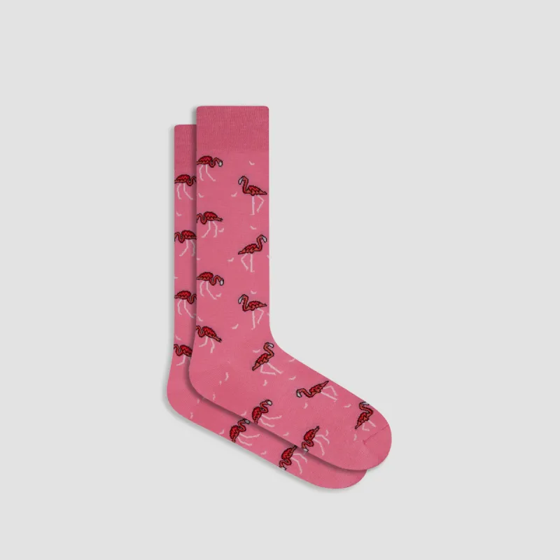 Red Flamingos Mid-Calf Socks made by Bugatchi