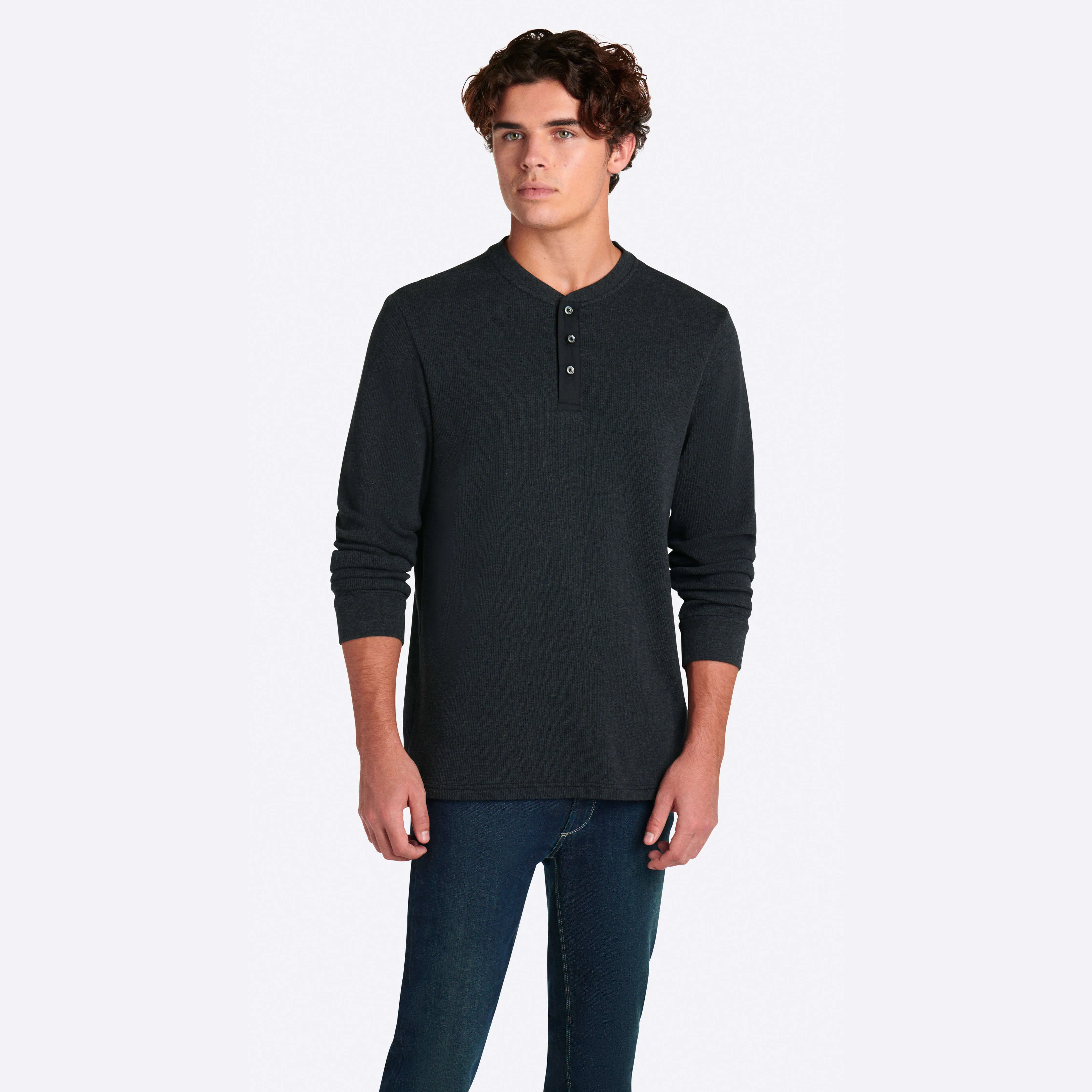 COMFORT Heather Waffle Knit Three Button Henley sold by Bugatchi product image thumbnail 3