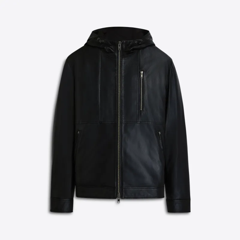 Leather Bomber Jacket with Hood sold by Bugatchi