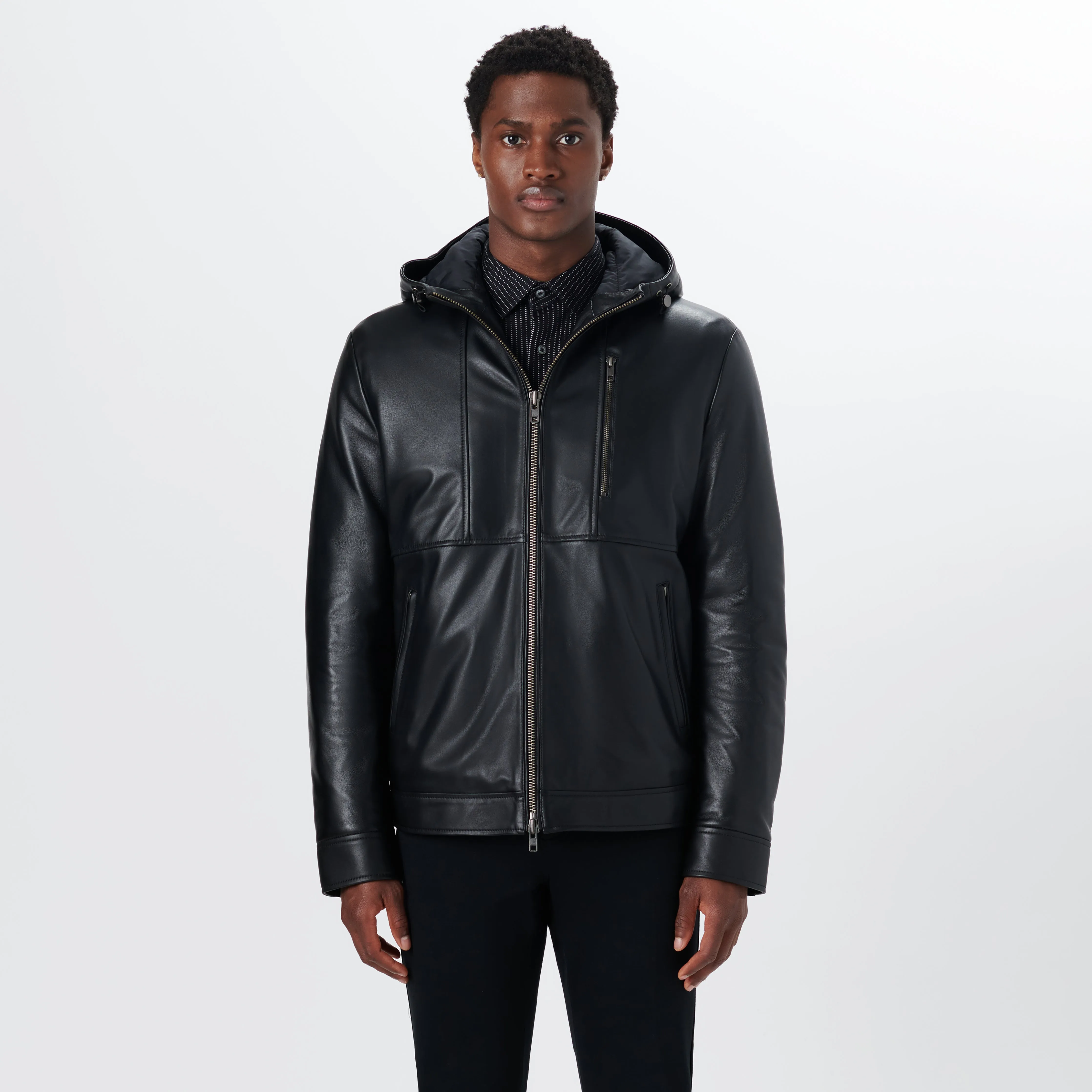 Leather Bomber Jacket with Hood sold by Bugatchi product image thumbnail 2