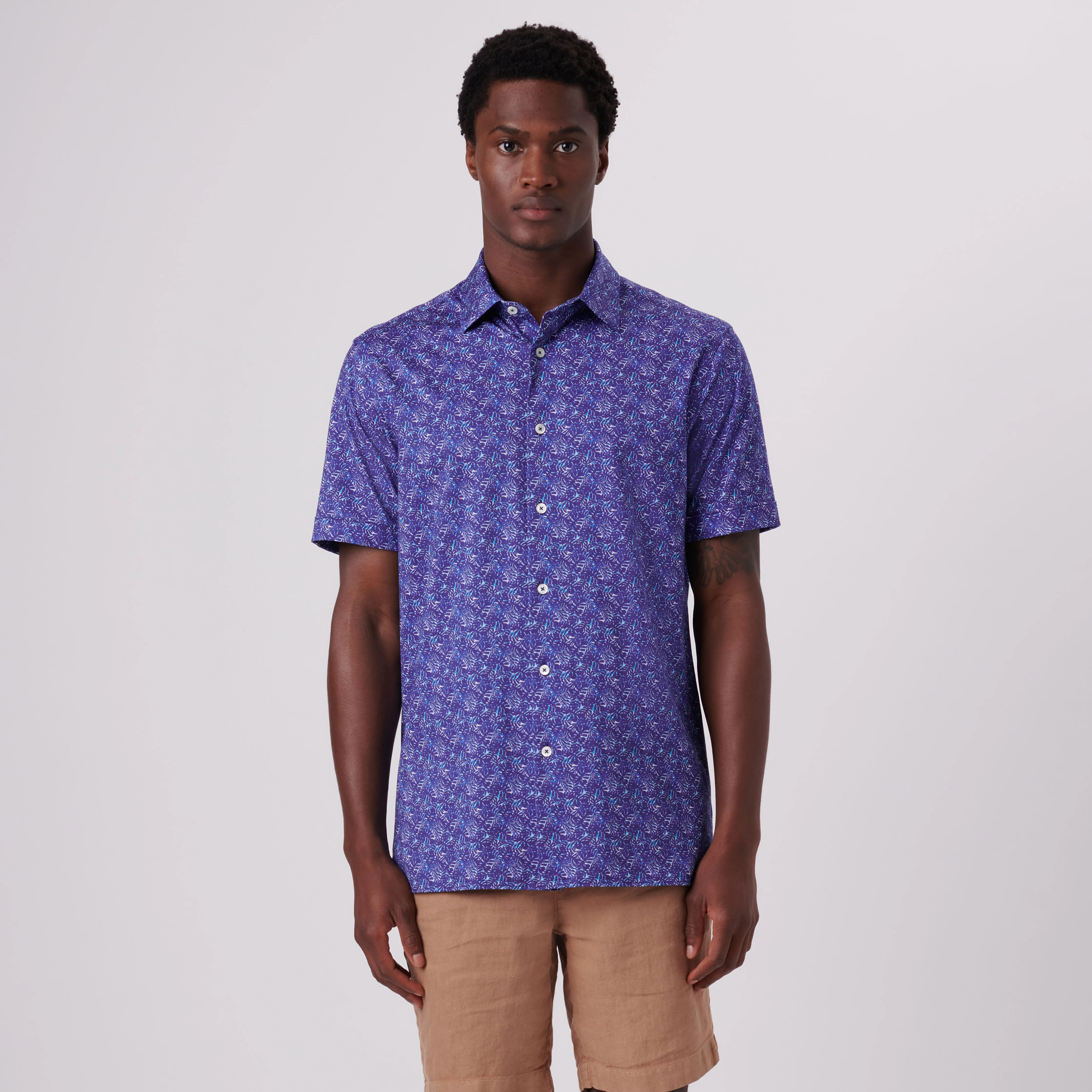 Milo Leaf Print OoohCotton Short Sleeve Shirt sold by Bugatchi product image thumbnail 2