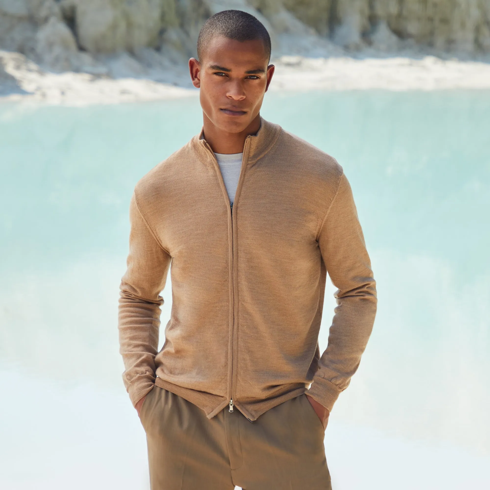 Super Merino Solid Sweater Jacket sold by Bugatchi