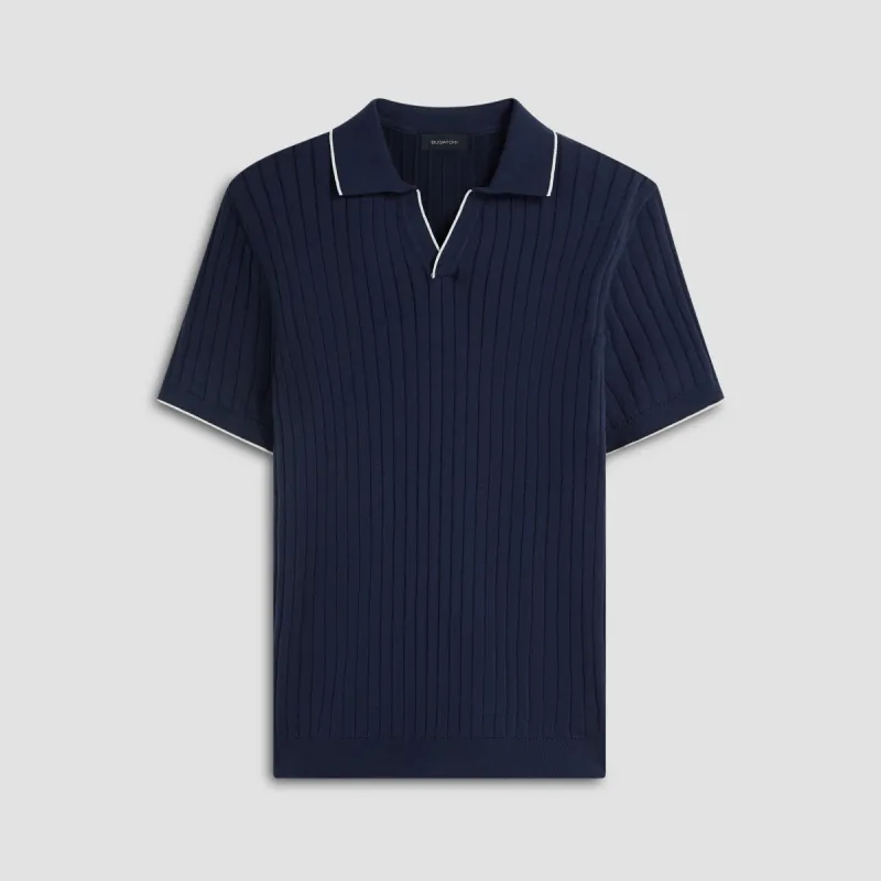 Rib Knit Short Sleeve Johnny Collar Sweater sold by Bugatchi