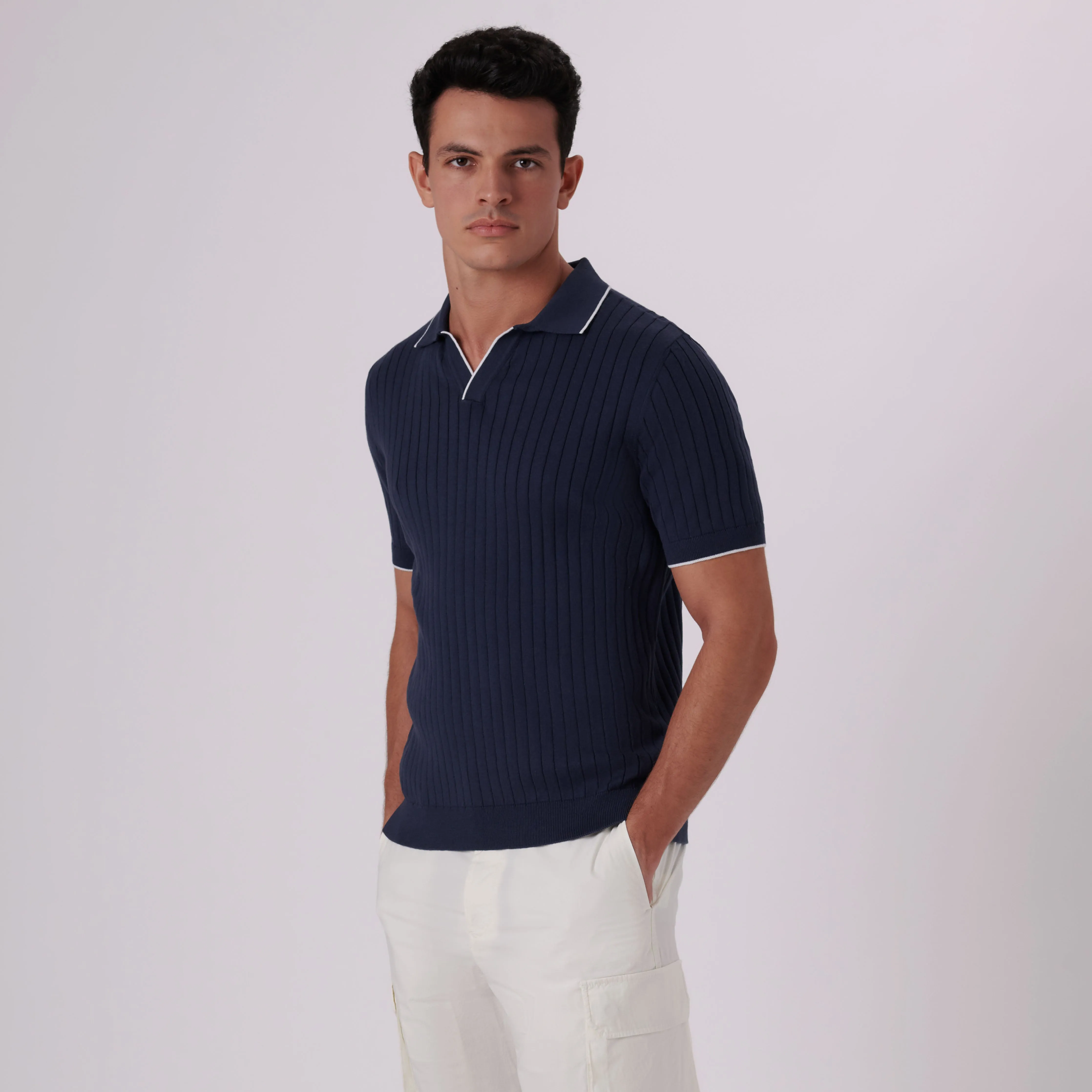 Rib Knit Short Sleeve Johnny Collar Sweater sold by Bugatchi product image thumbnail 3