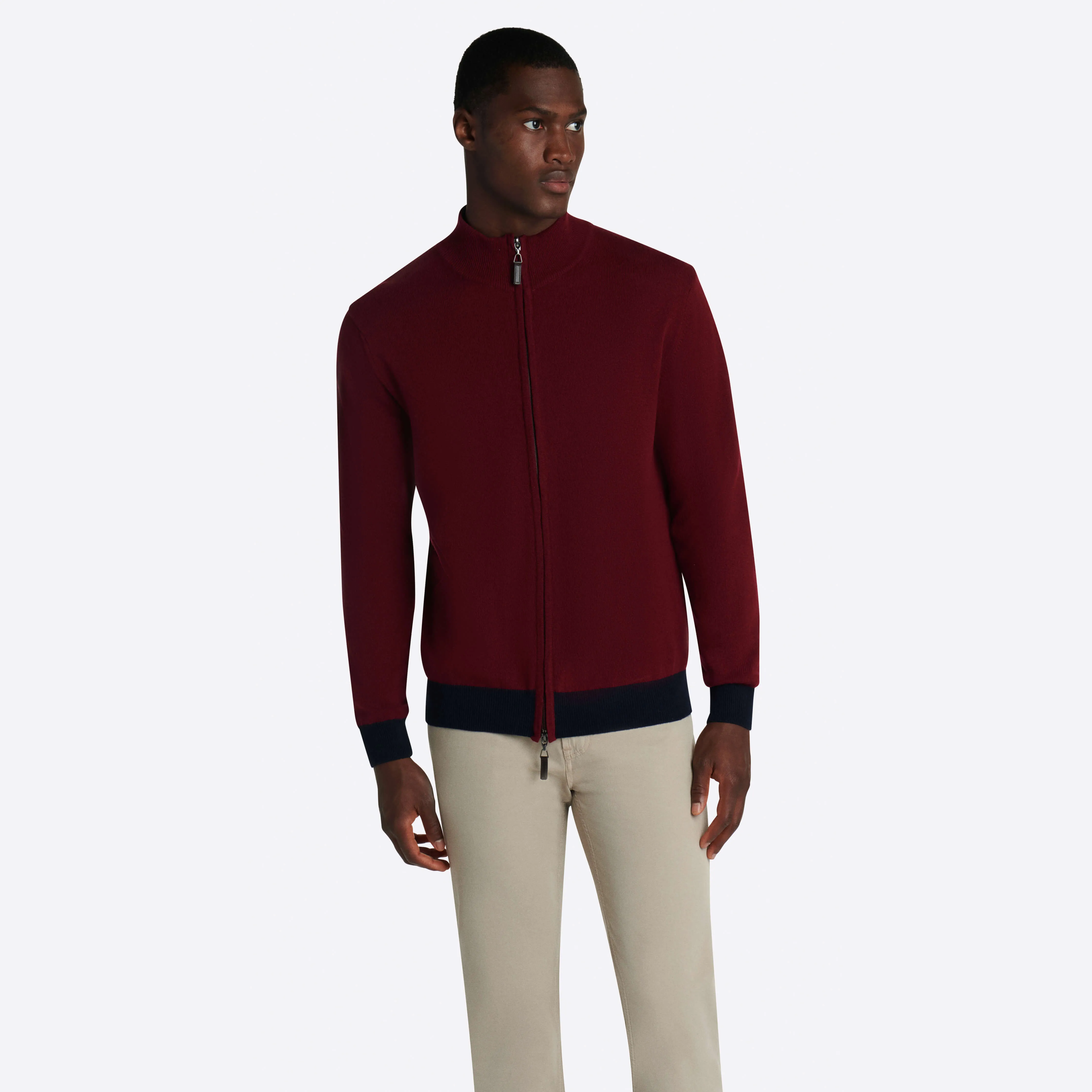 Solid Full Zip Mock Neck Sweater sold by Bugatchi product image thumbnail 3