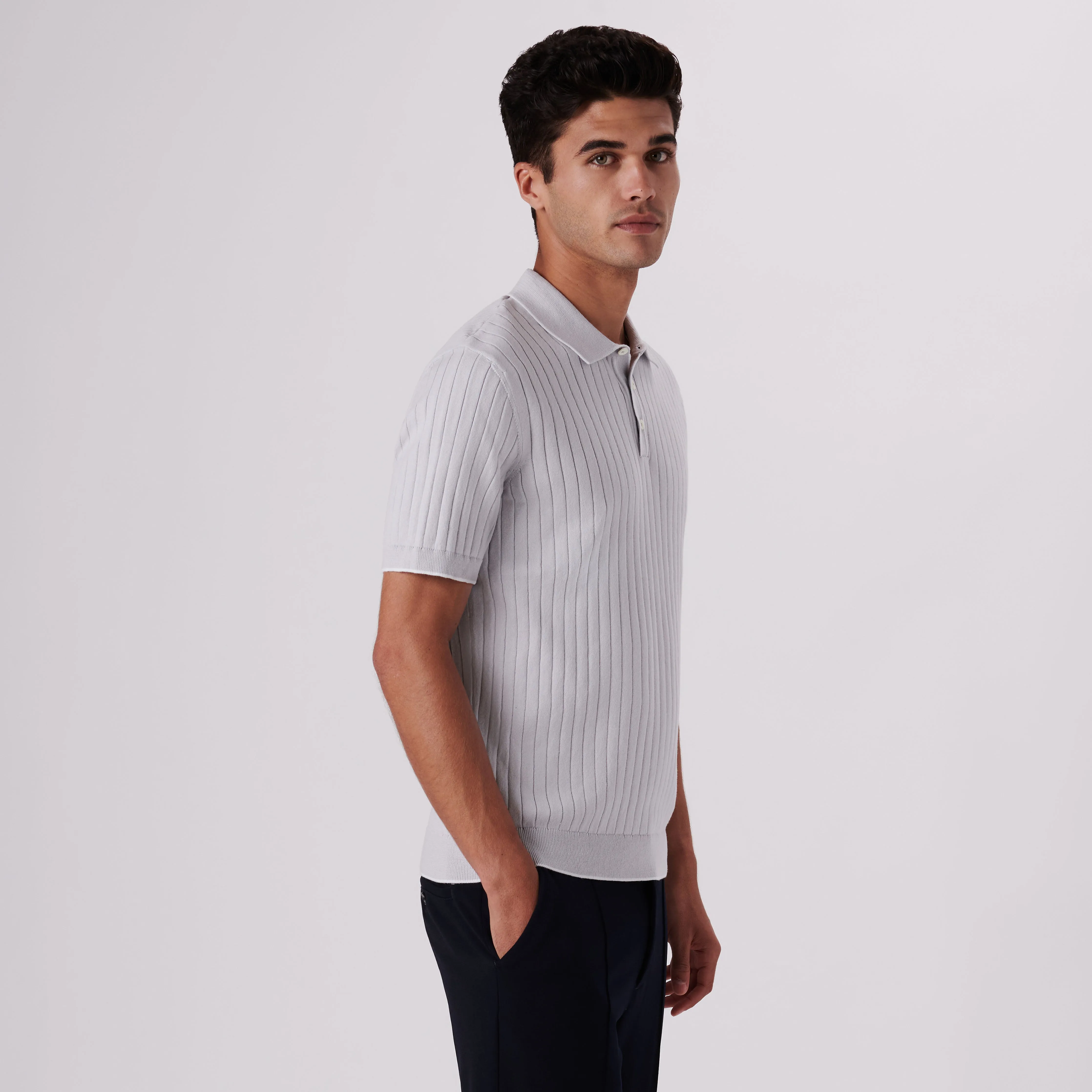Rib Knit Short Sleeve Polo Sweater sold by Bugatchi product image thumbnail 3