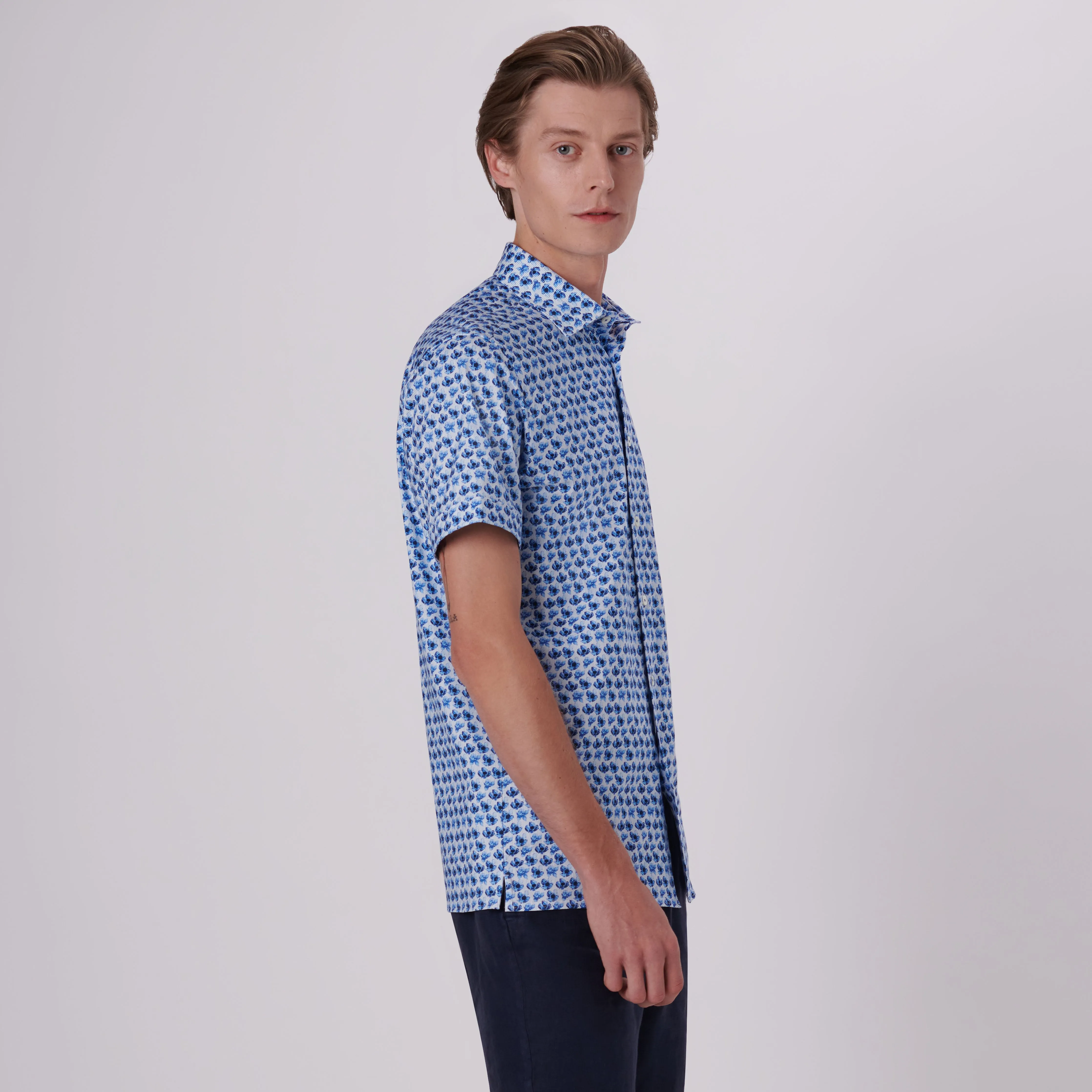 Milo Floral Print OoohCotton Short Sleeve Shirt sold by Bugatchi product image thumbnail 3