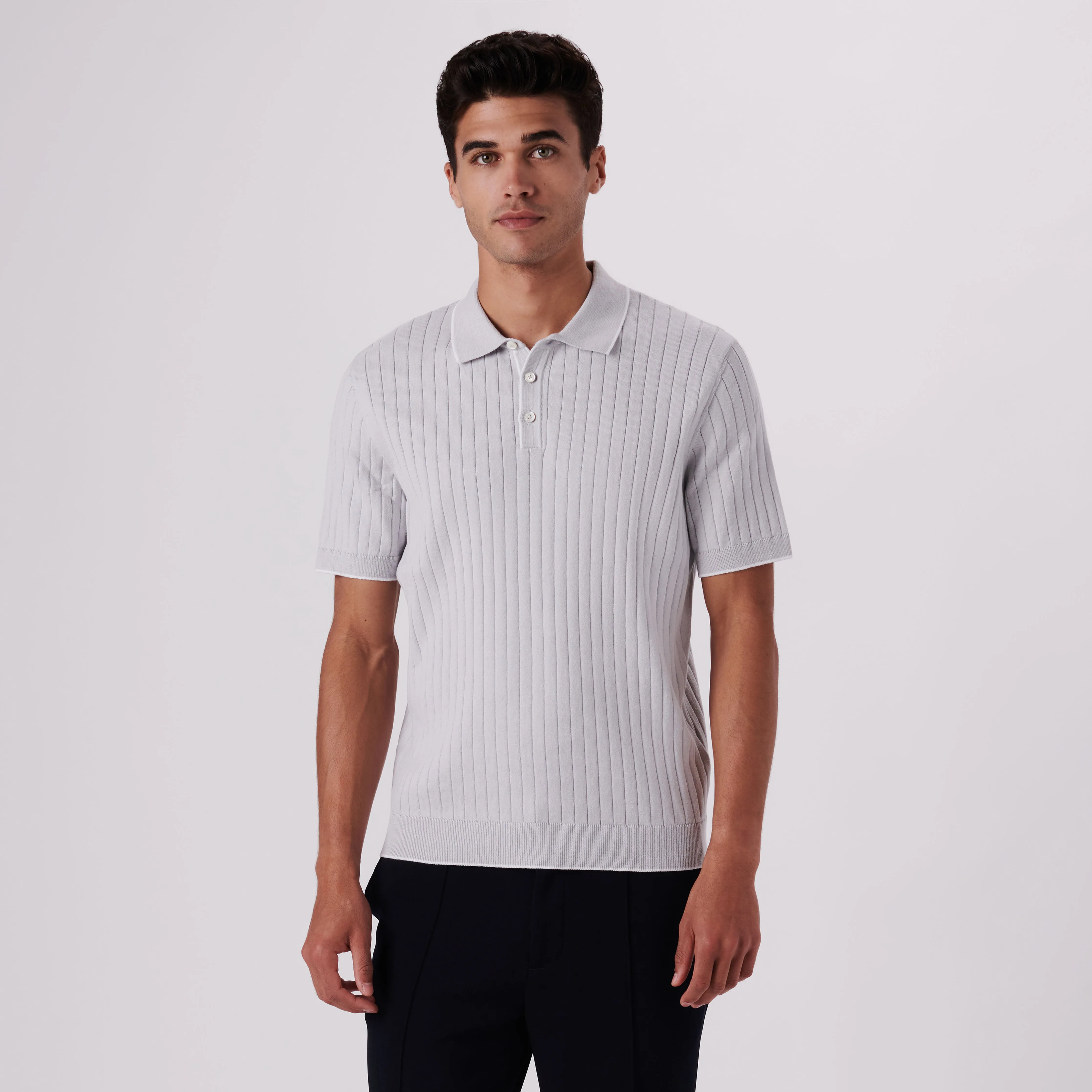 Rib Knit Short Sleeve Polo Sweater sold by Bugatchi product image thumbnail 2