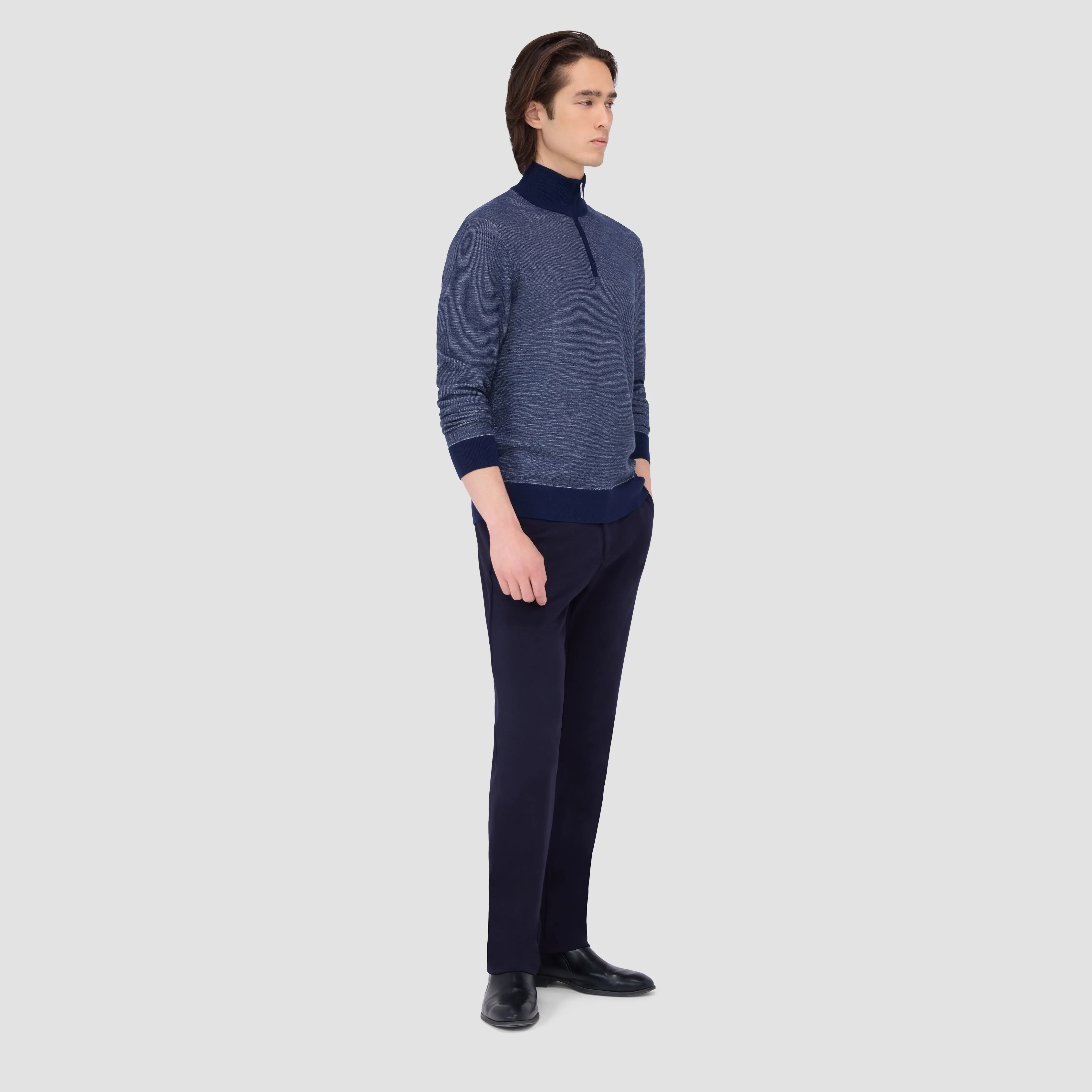 Bird's Eye Jacquard Quarter-Zip Mock Neck Sweater sold by Bugatchi product image thumbnail 5