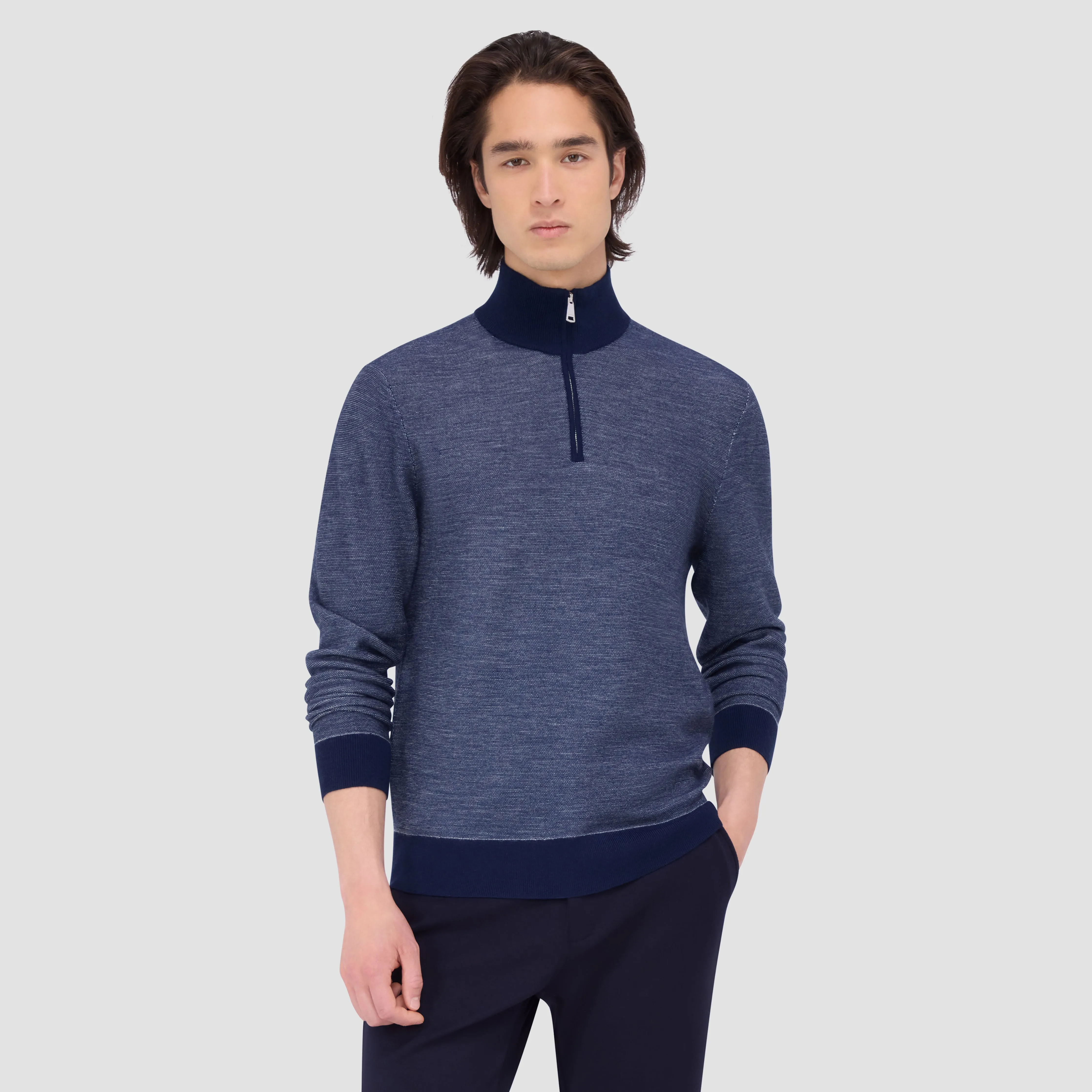 Bird's Eye Jacquard Quarter-Zip Mock Neck Sweater sold by Bugatchi product image thumbnail 2