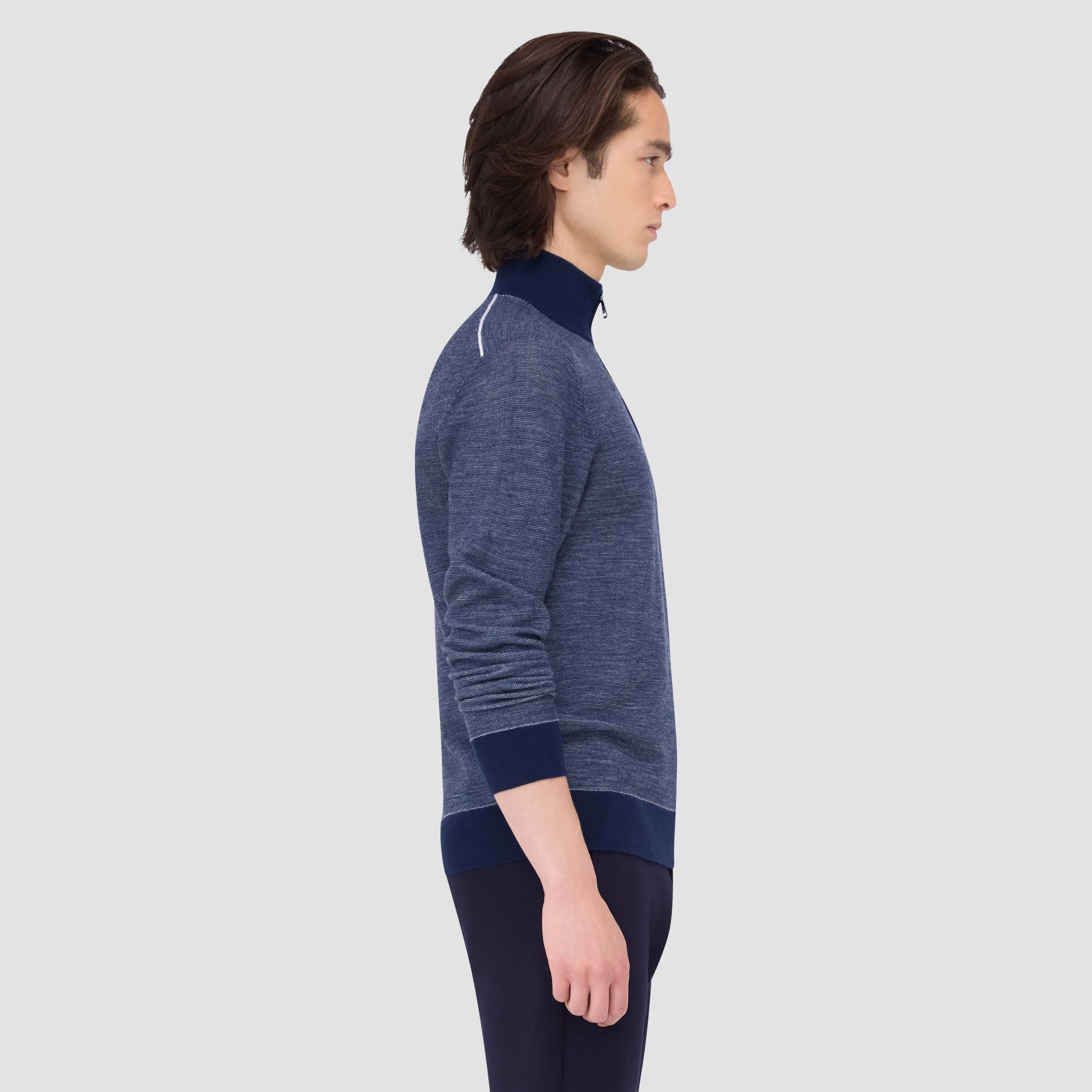 Bird's Eye Jacquard Quarter-Zip Mock Neck Sweater sold by Bugatchi product image thumbnail 3