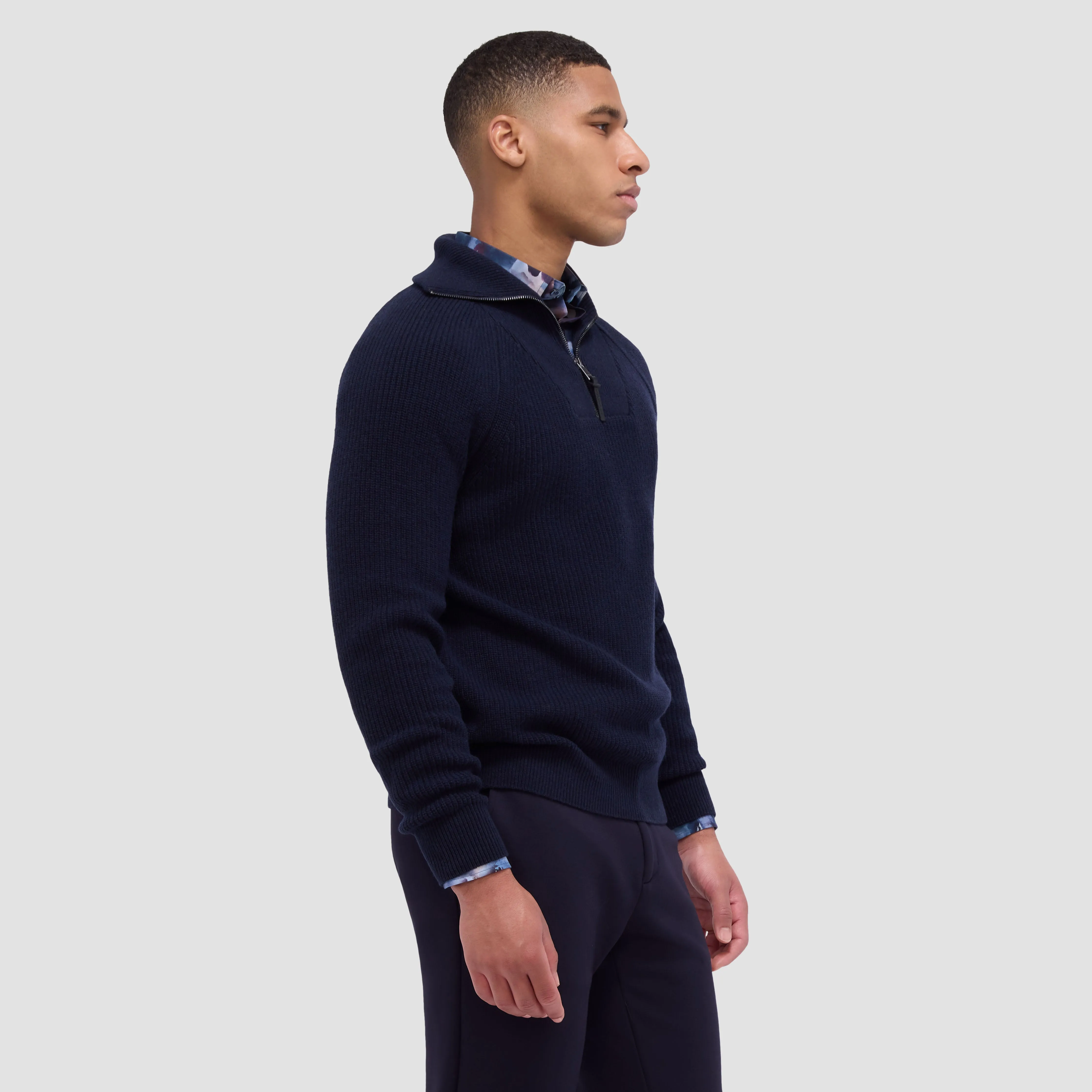 Fisherman Rib-Stitch Quarter-Zip Sweater sold by Bugatchi product image thumbnail 3