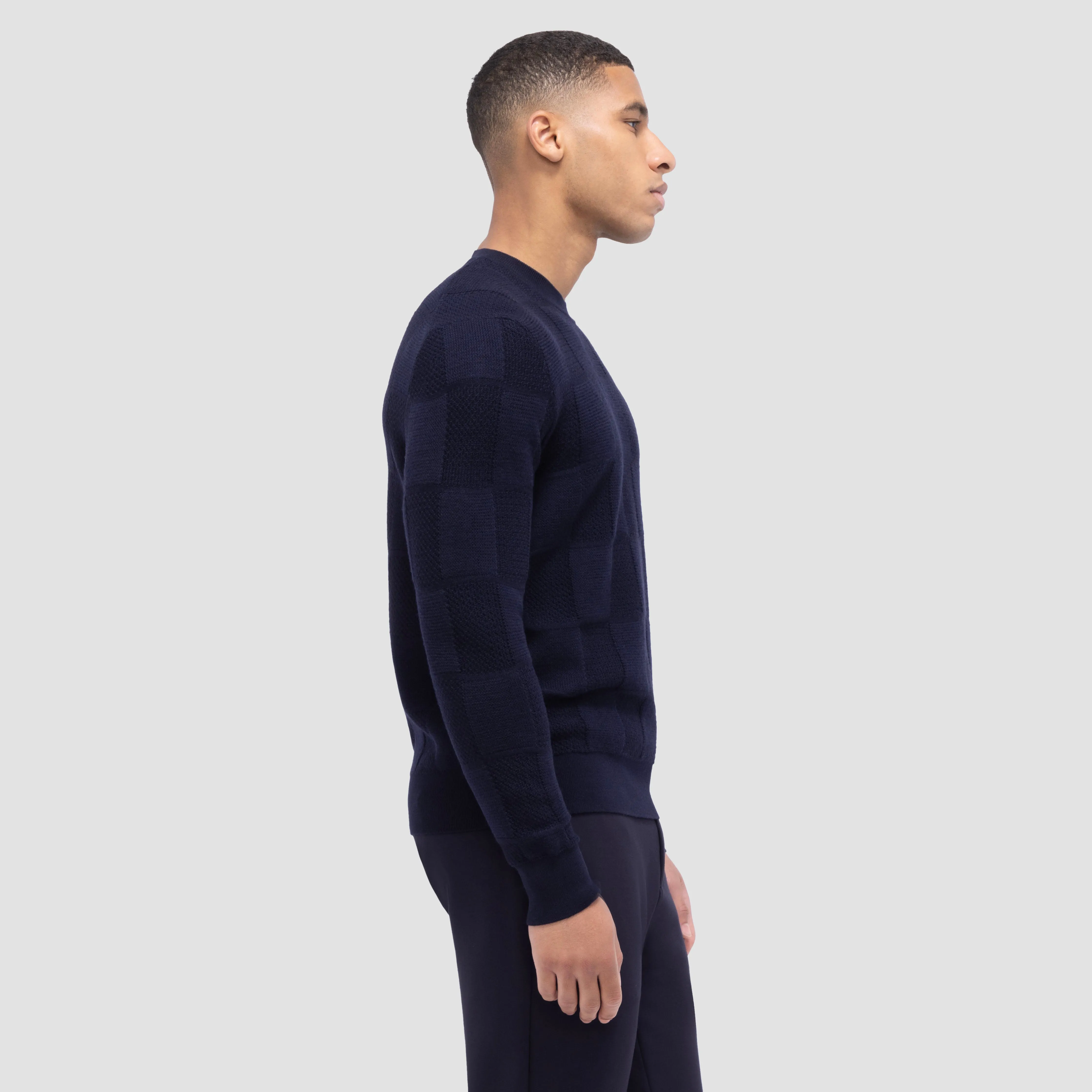Multi-Stitch Check Jacquard Crew Neck Sweater sold by Bugatchi product image thumbnail 3