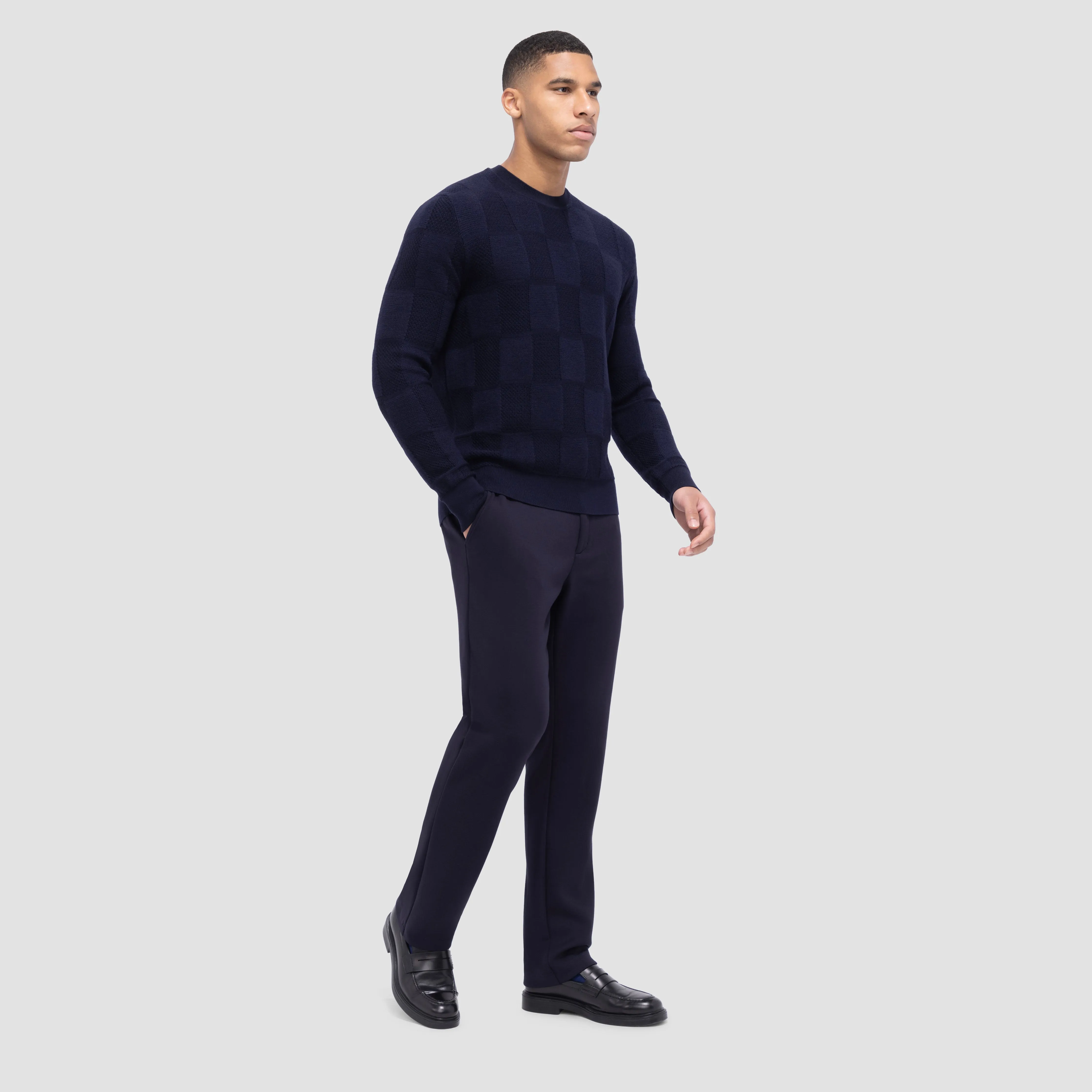 Multi-Stitch Check Jacquard Crew Neck Sweater sold by Bugatchi product image thumbnail 5