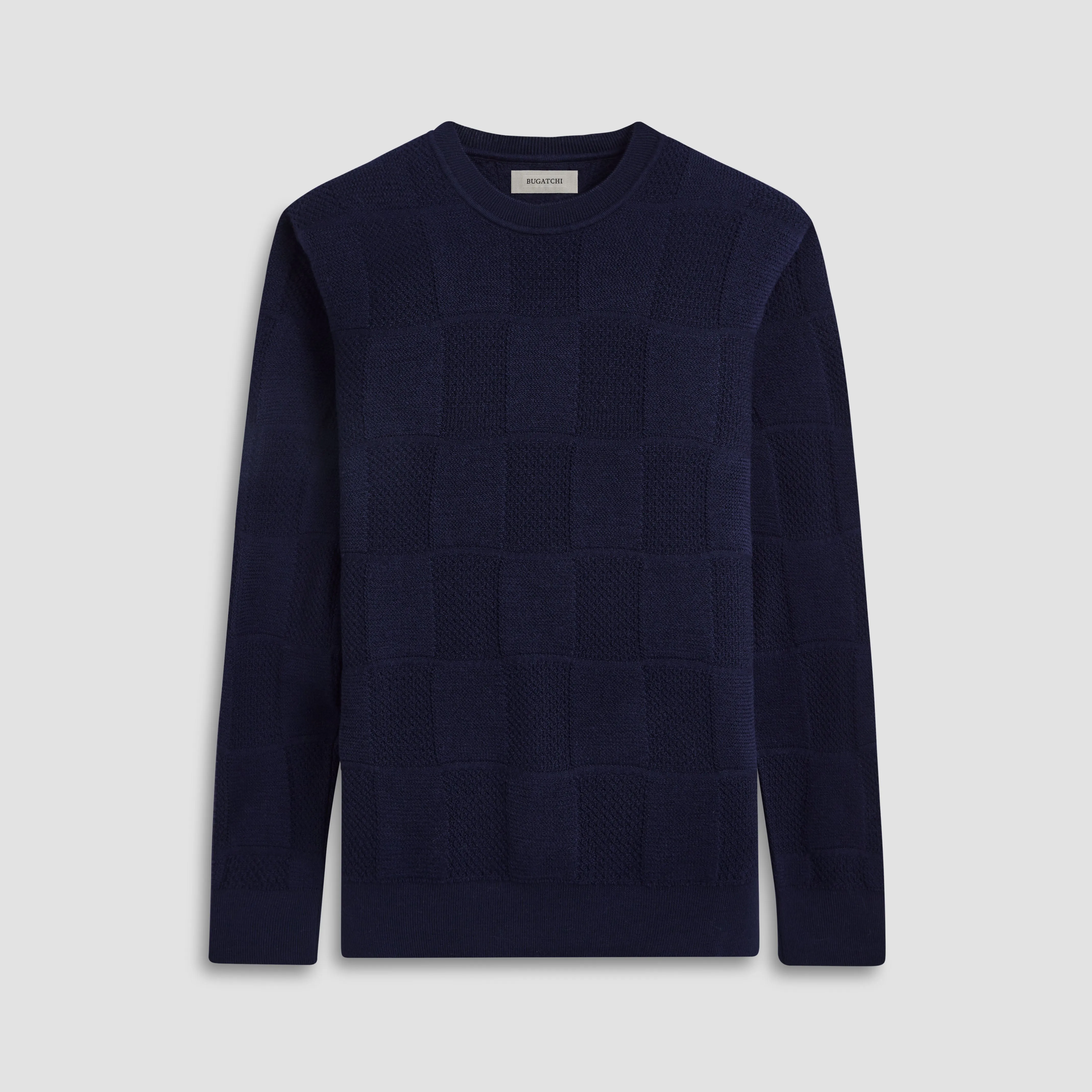Multi-Stitch Check Jacquard Crew Neck Sweater sold by Bugatchi