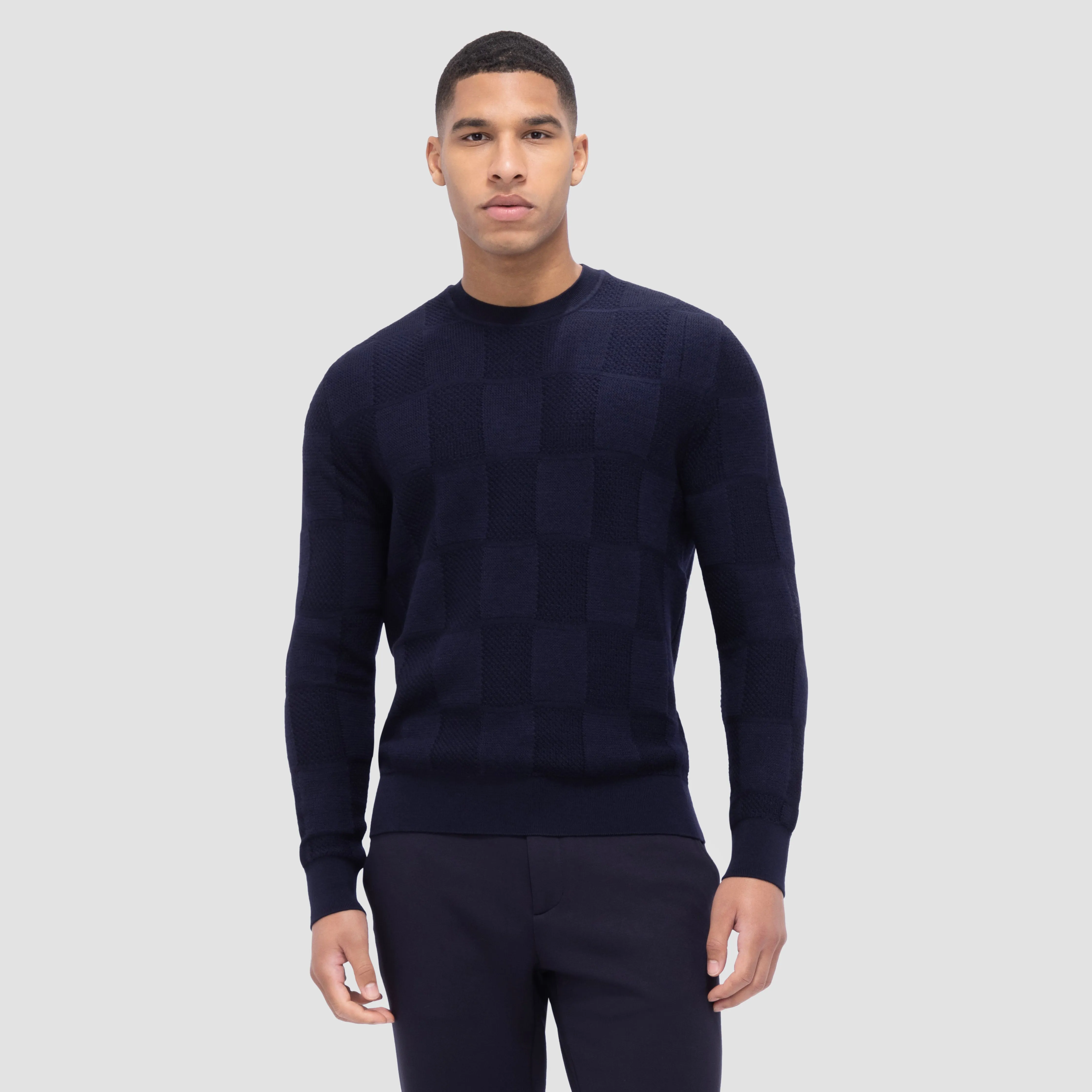 Multi-Stitch Check Jacquard Crew Neck Sweater sold by Bugatchi product image thumbnail 2