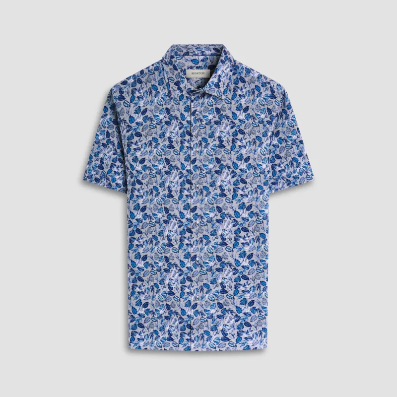 Milo Leaf Print OoohCotton Short Sleeve Shirt sold by Bugatchi