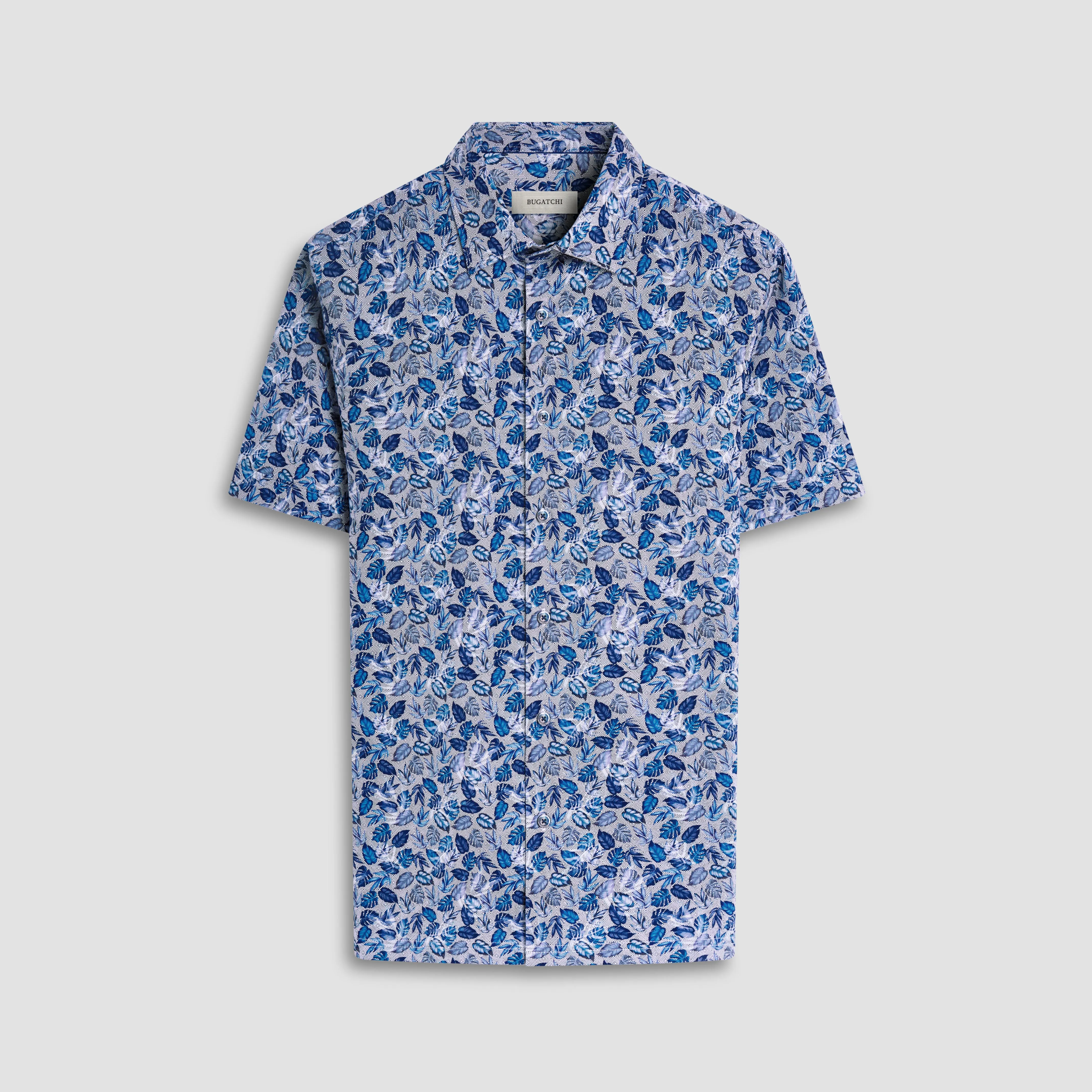 Milo Leaf Print OoohCotton Short Sleeve Shirt sold by Bugatchi