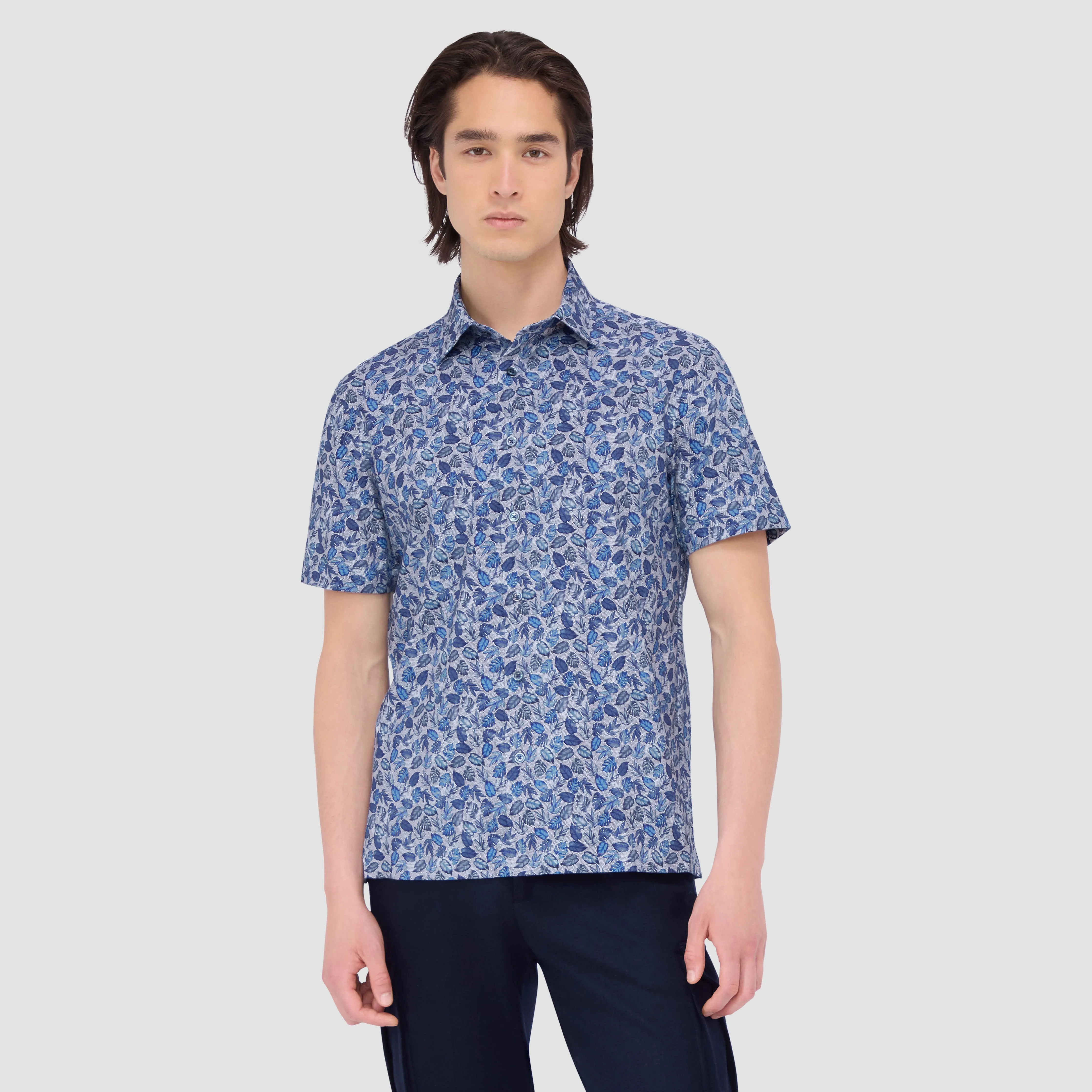 Milo Leaf Print OoohCotton Short Sleeve Shirt sold by Bugatchi product image thumbnail 2