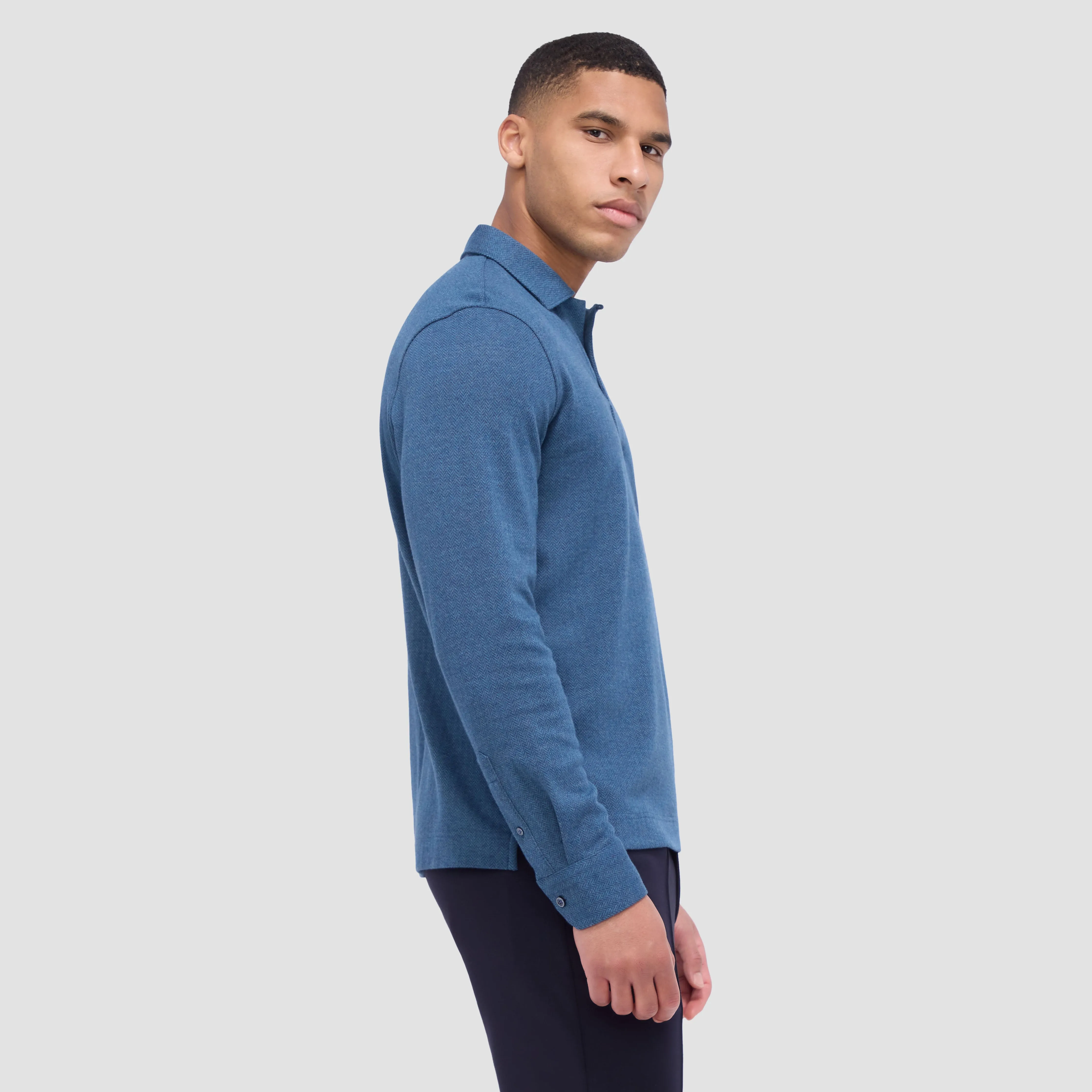 Herringbone Long Sleeve Polo sold by Bugatchi product image thumbnail 3