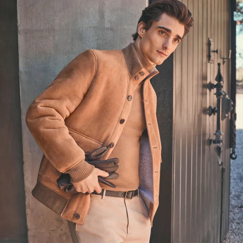 Shearling Lined Suede Jacket sold by Bugatchi