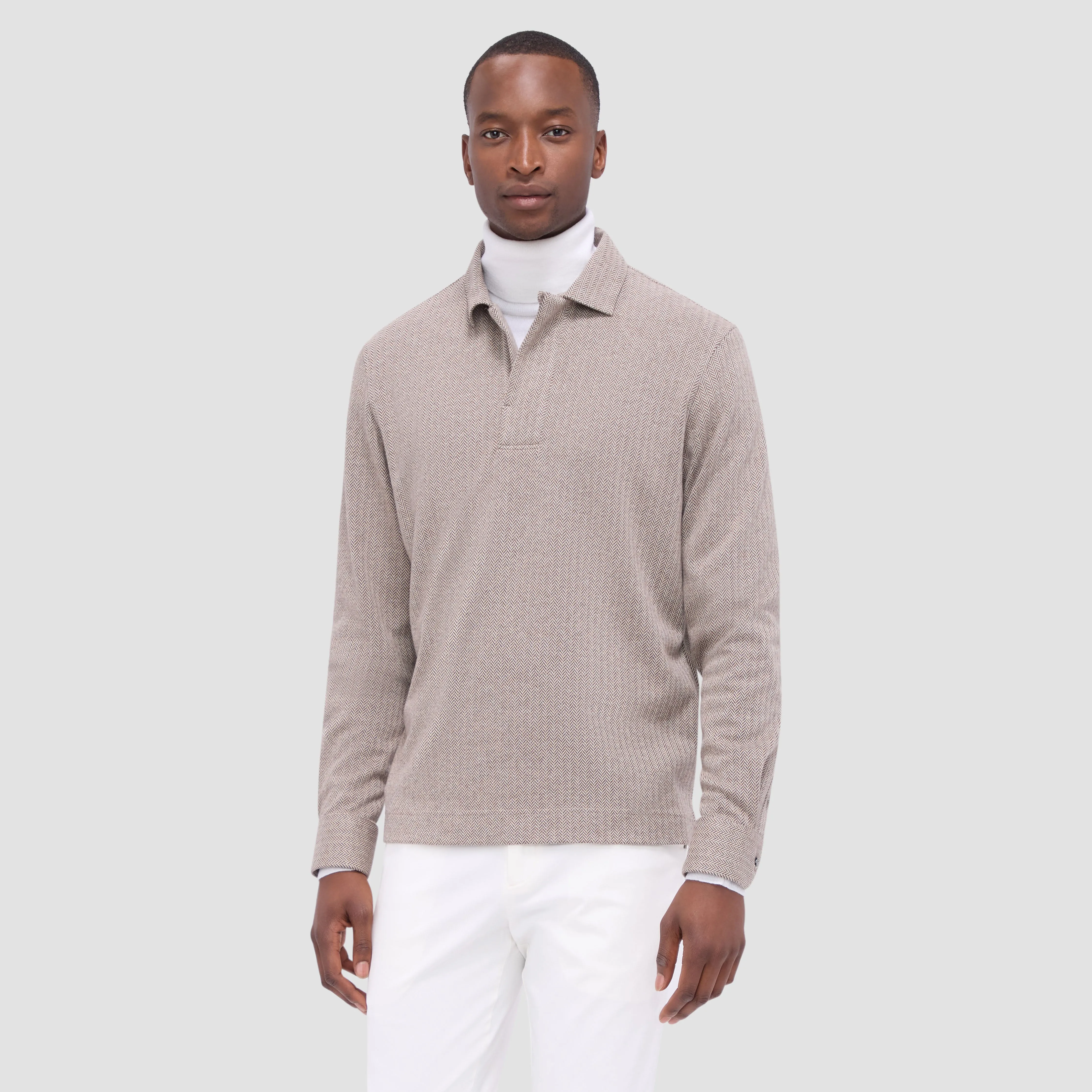 Herringbone Long Sleeve Polo sold by Bugatchi product image thumbnail 3