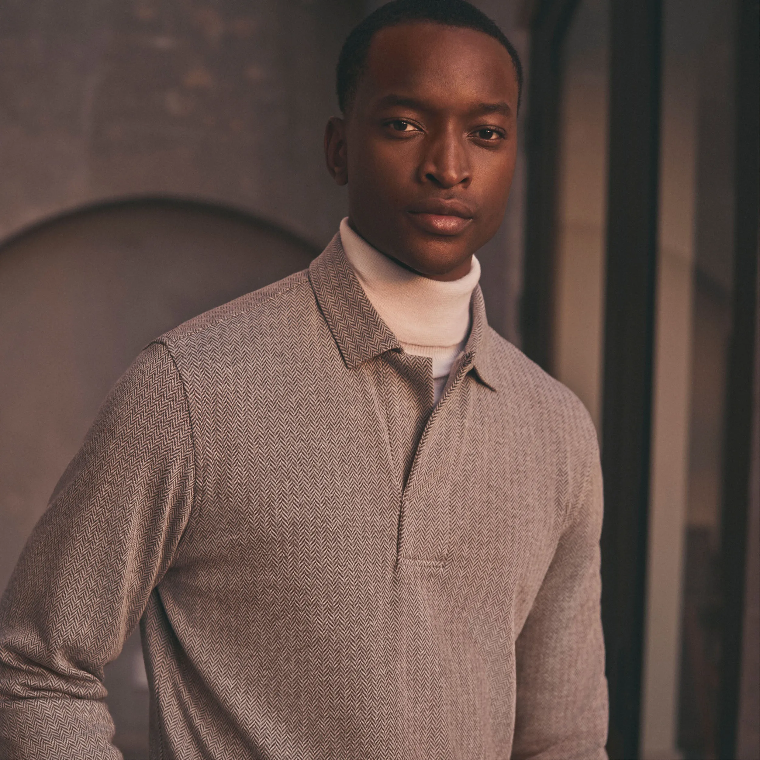 Herringbone Long Sleeve Polo sold by Bugatchi