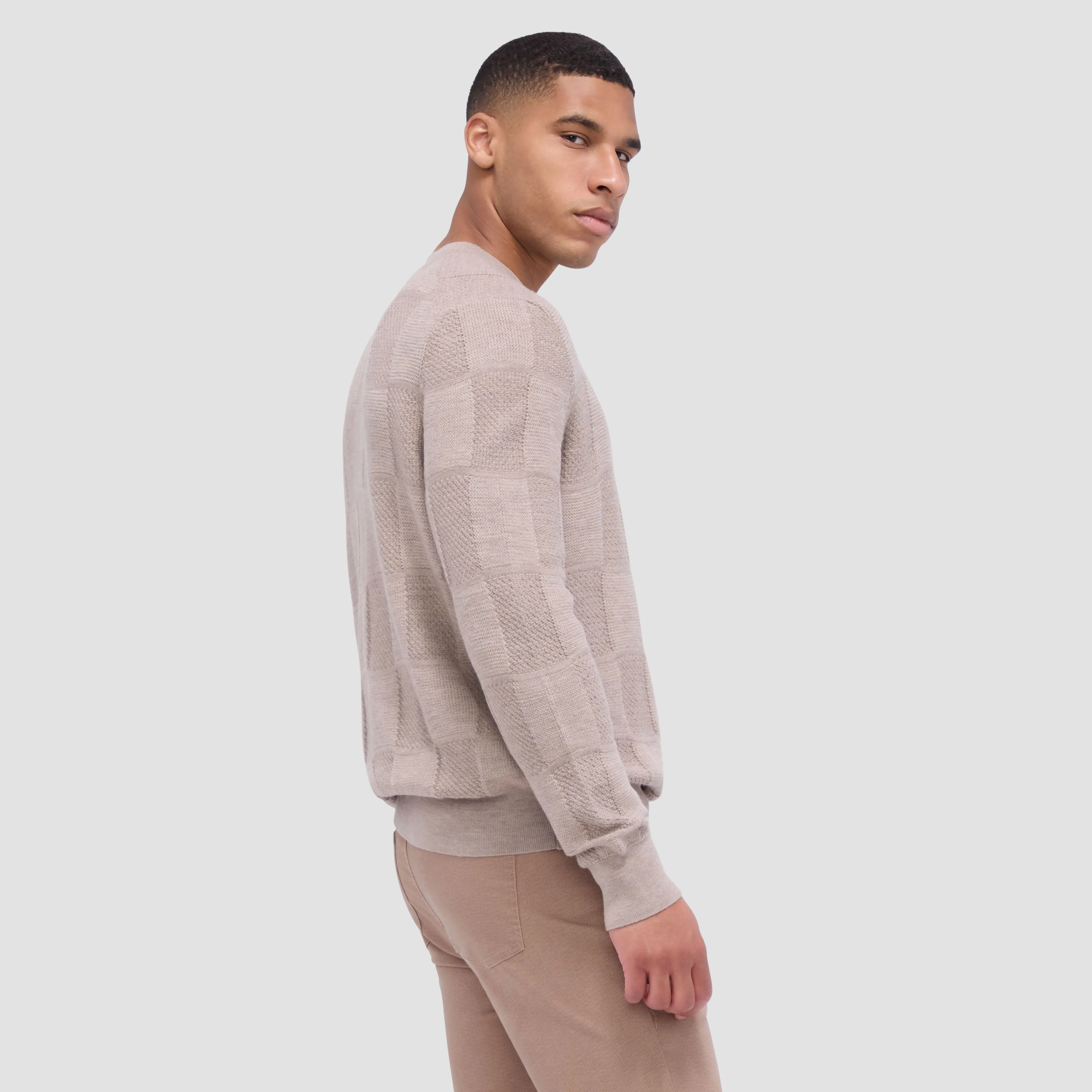 Multi-Stitch Check Jacquard Crew Neck Sweater sold by Bugatchi product image thumbnail 3