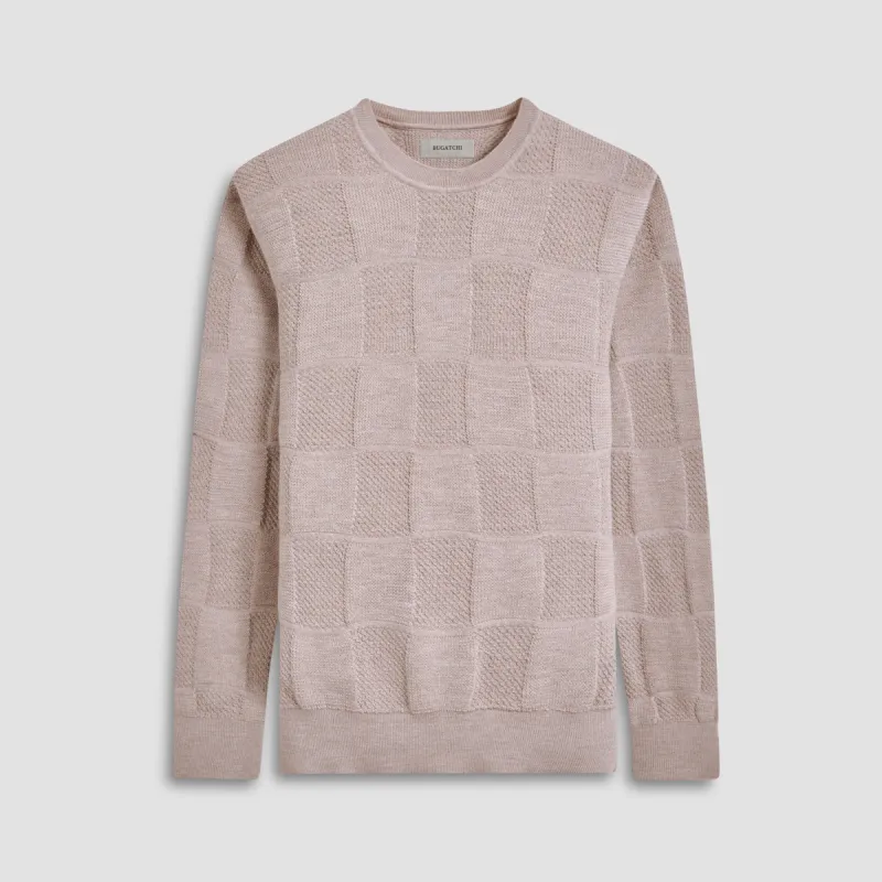 Multi-Stitch Check Jacquard Crew Neck Sweater sold by Bugatchi