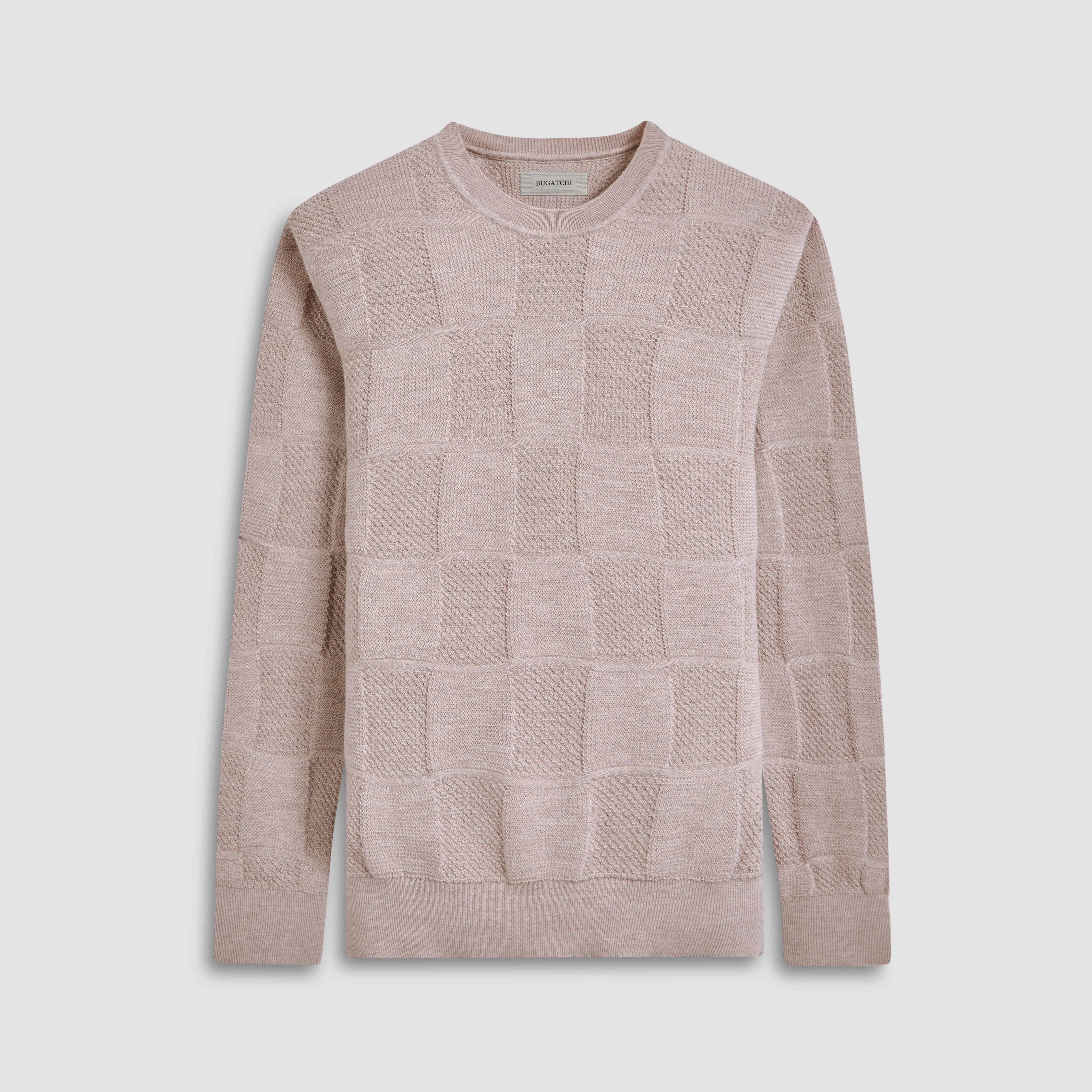 Multi-Stitch Check Jacquard Crew Neck Sweater sold by Bugatchi
