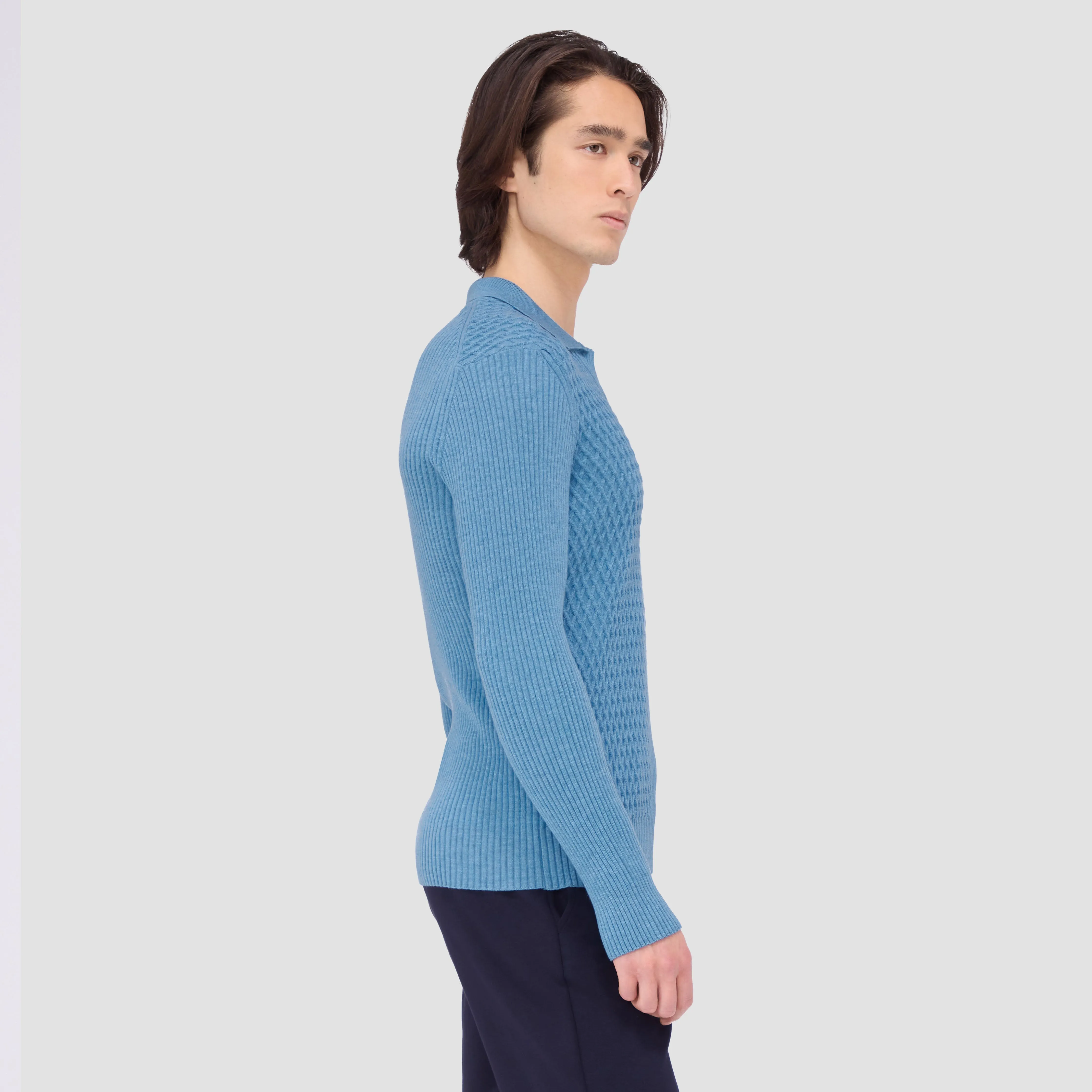 Mixed Stitch Johnny Collar Sweater sold by Bugatchi product image thumbnail 3