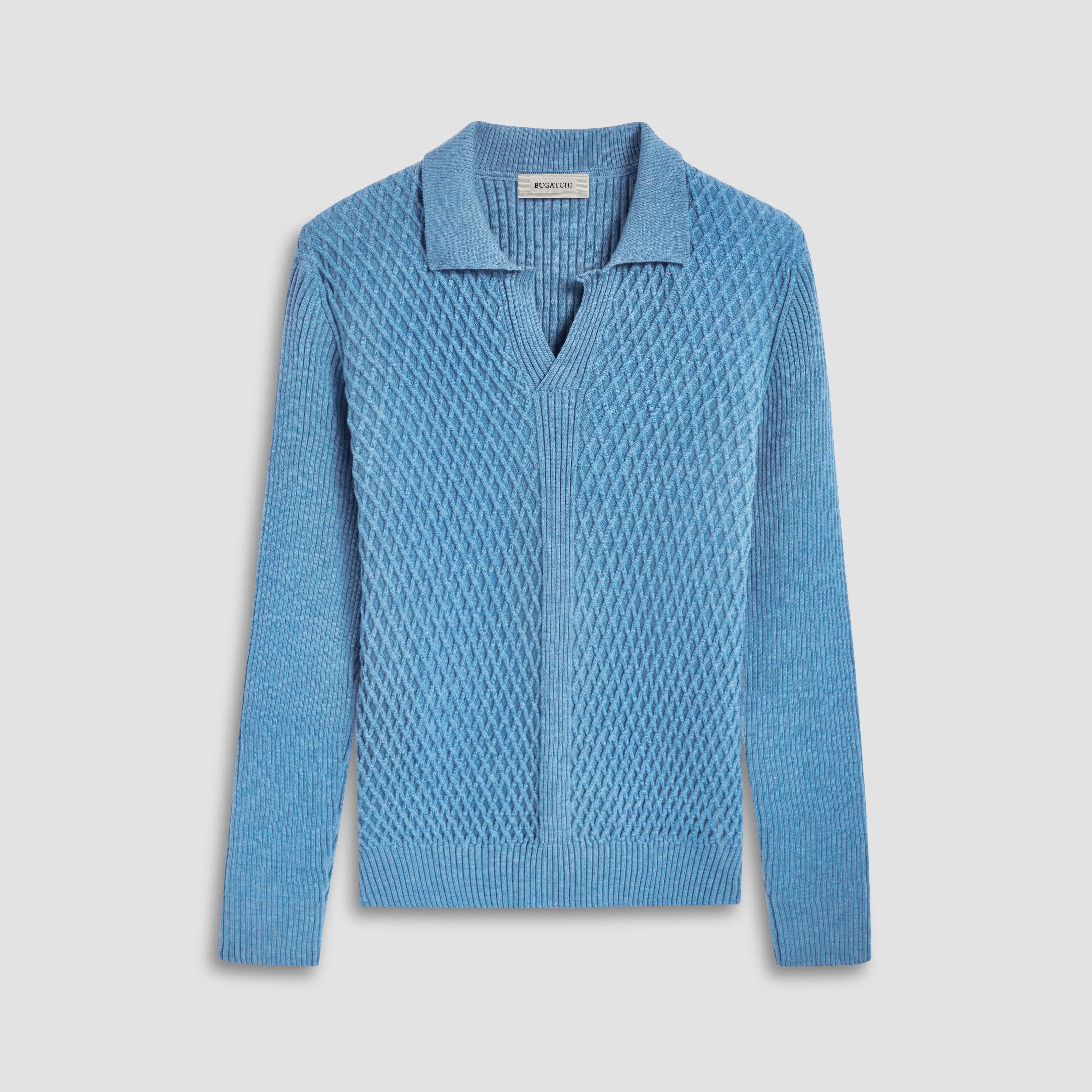 Mixed Stitch Johnny Collar Sweater sold by Bugatchi