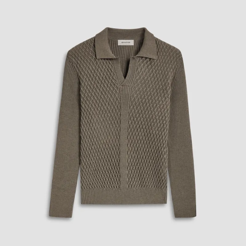 Mixed Stitch Johnny Collar Sweater sold by Bugatchi