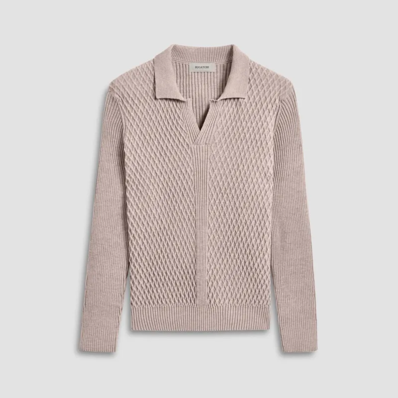 Mixed Stitch Johnny Collar Sweater sold by Bugatchi