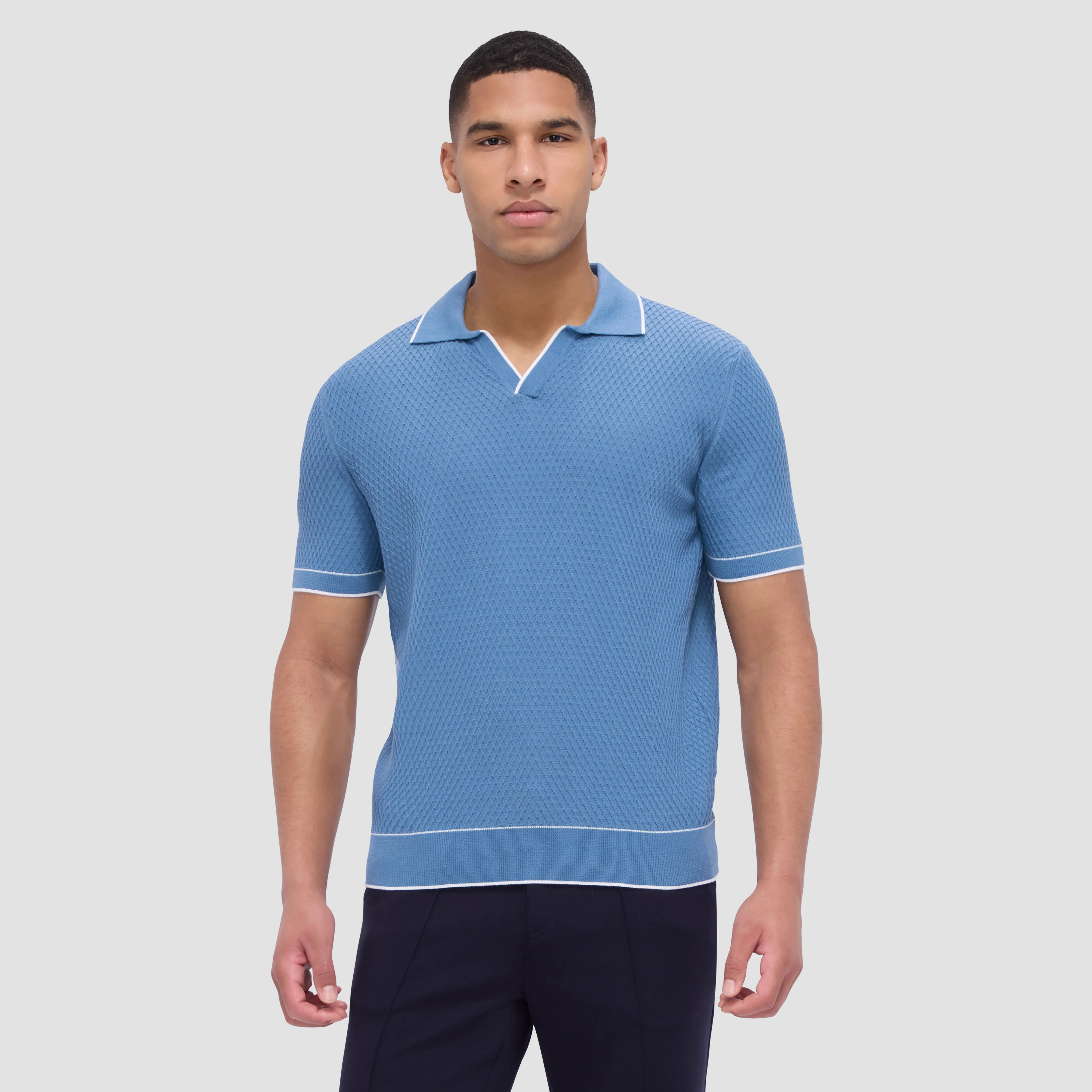 Honeycomb Stitch Short-Sleeved Johnny Collar Sweater sold by Bugatchi product image thumbnail 2