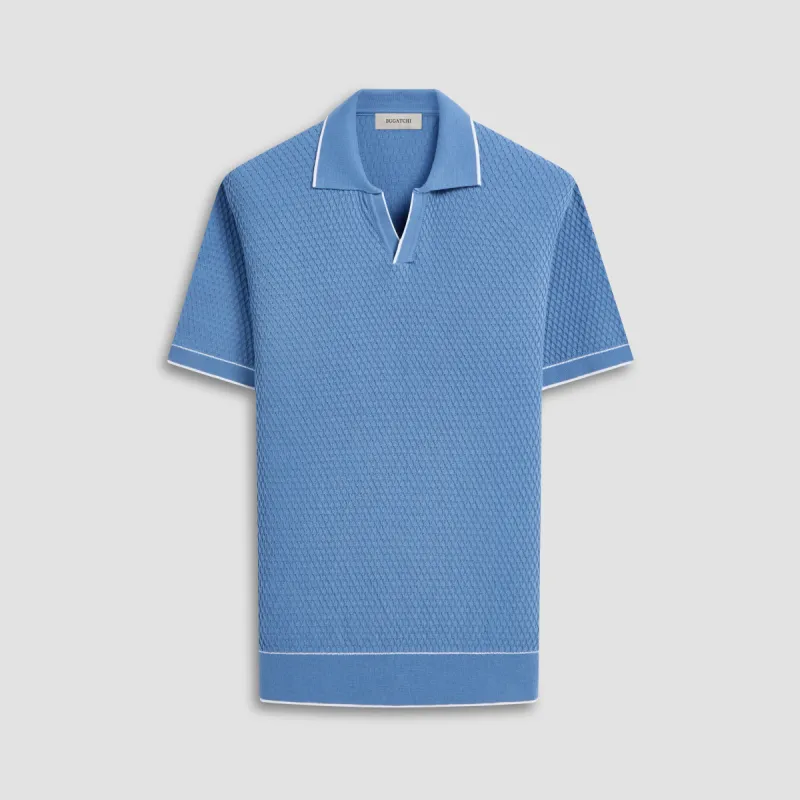 Honeycomb Stitch Short-Sleeved Johnny Collar Sweater sold by Bugatchi