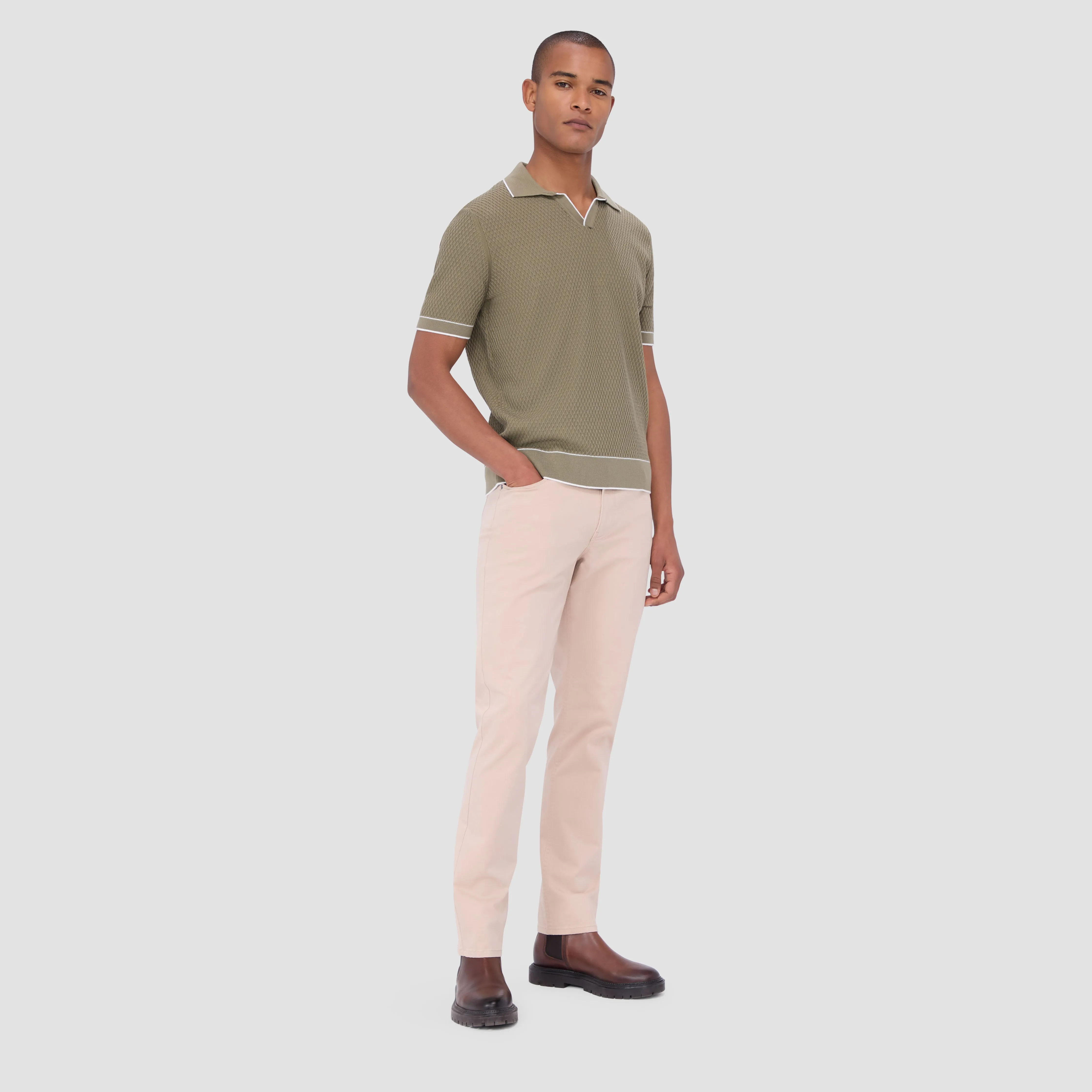 Honeycomb Stitch Short-Sleeved Johnny Collar Sweater sold by Bugatchi product image thumbnail 5