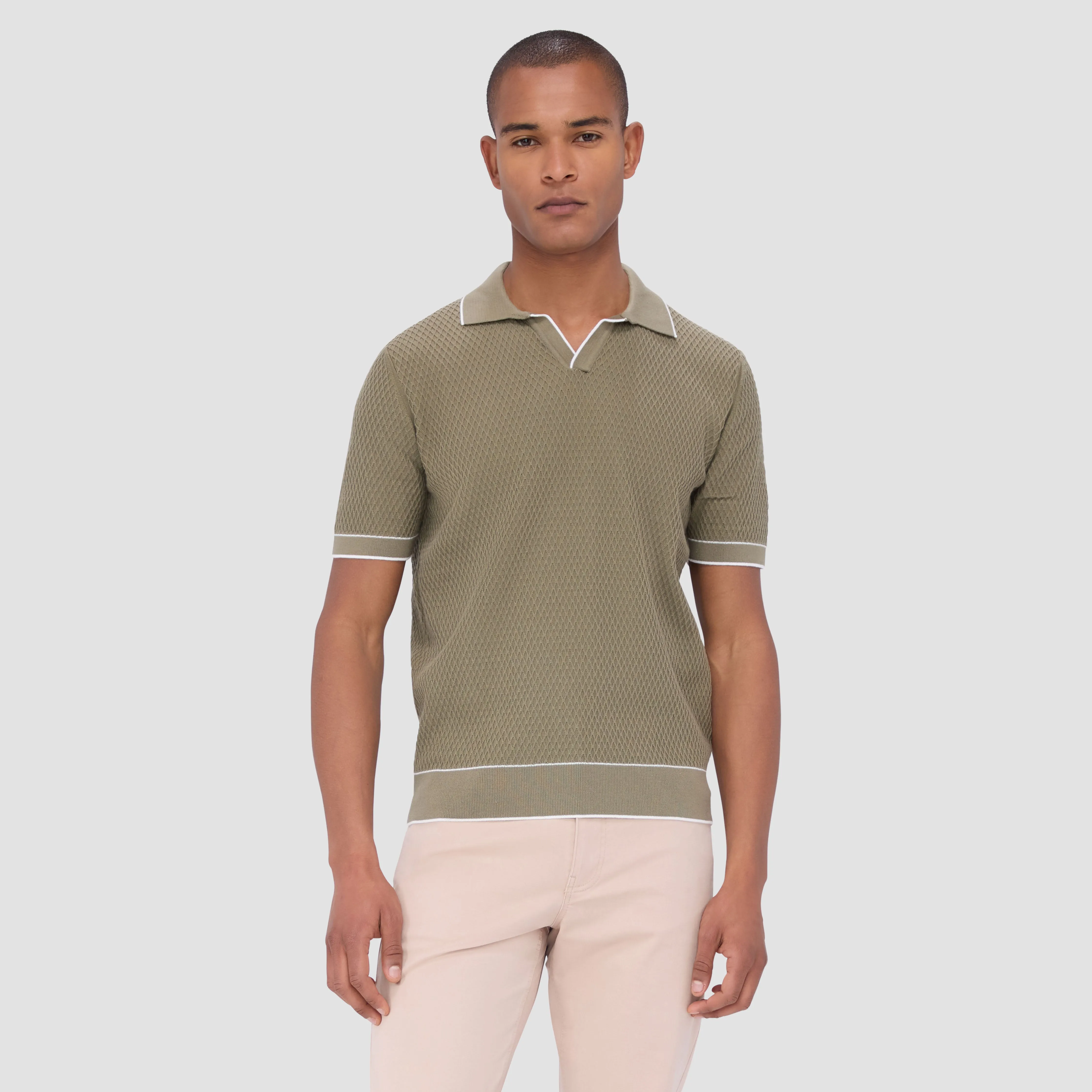 Honeycomb Stitch Short-Sleeved Johnny Collar Sweater sold by Bugatchi product image thumbnail 2